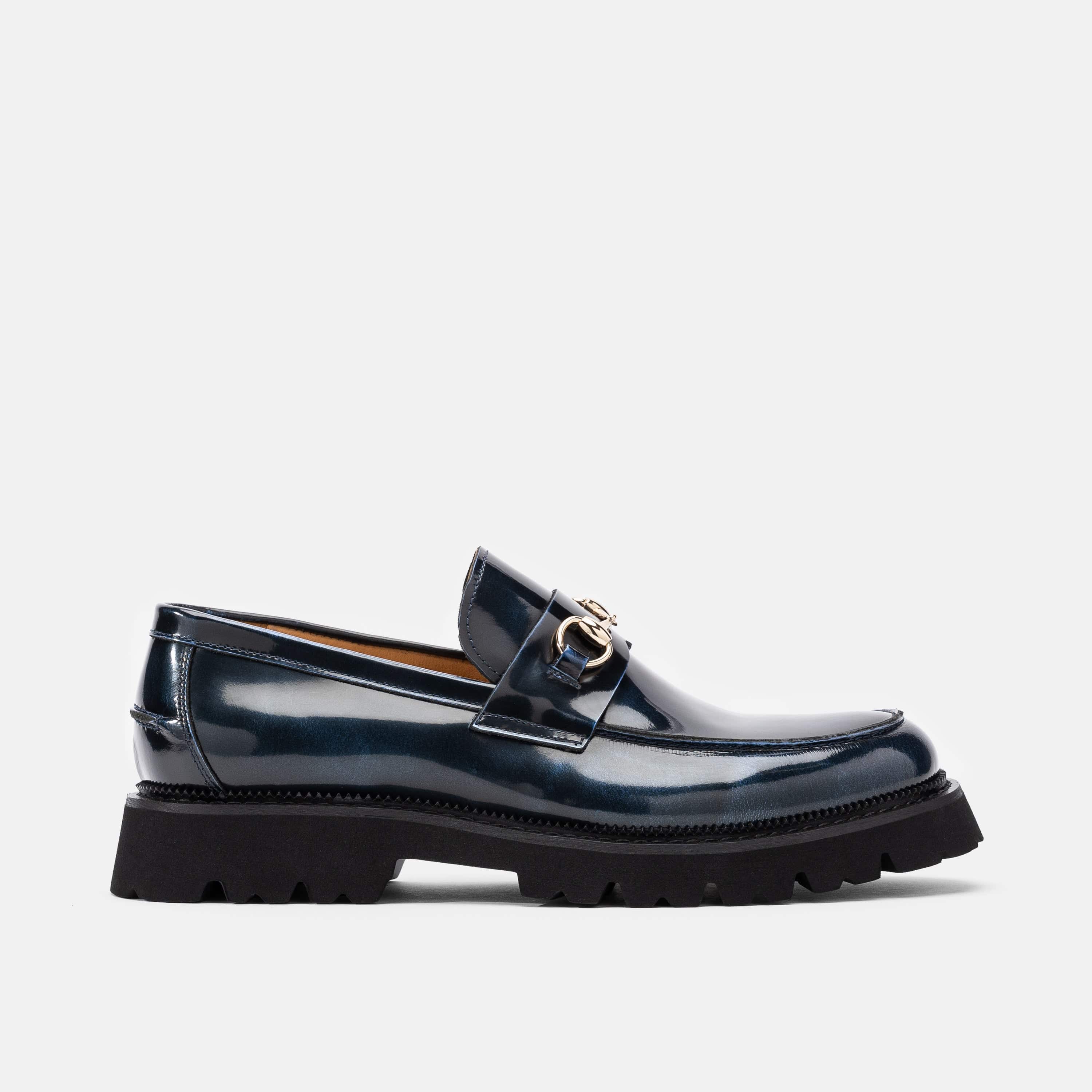 Blake Navy Patent Leather Lug Bit Loafers - Marc Nolan product image