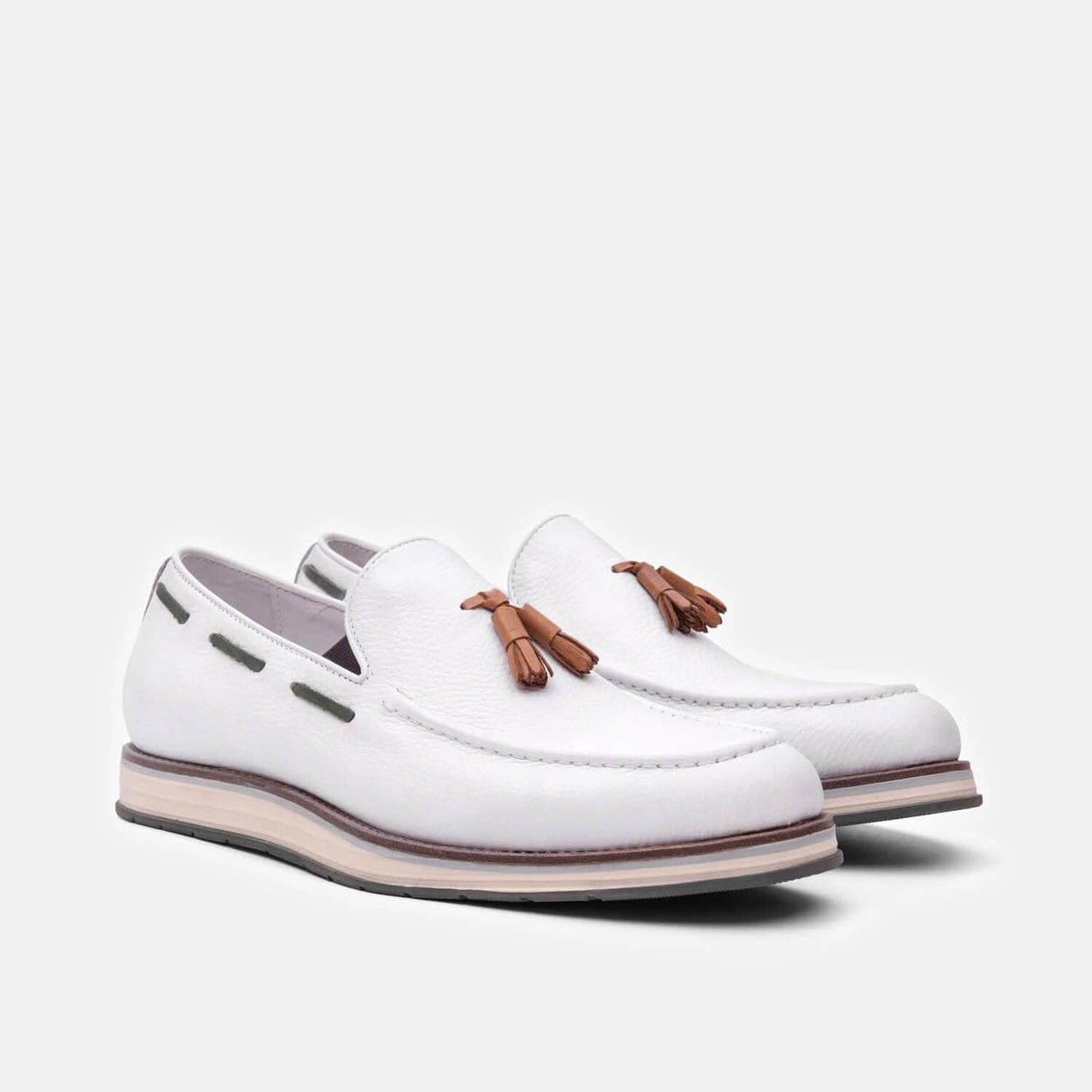 Apollo White Leather Tassel Loafers - Marc Nolan