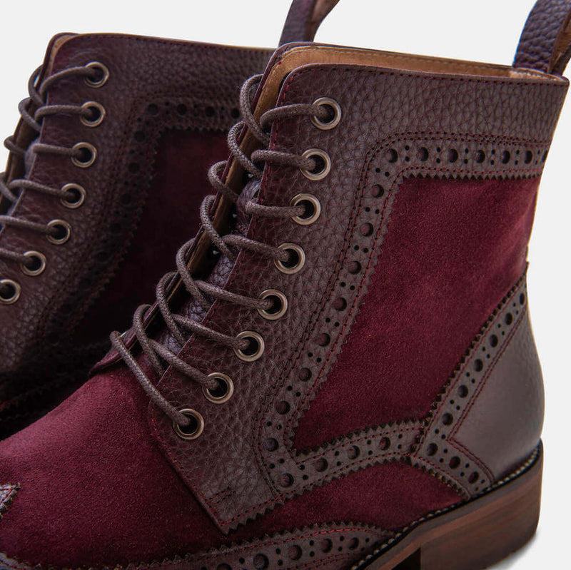 belmont mahogany wingtip combat boots