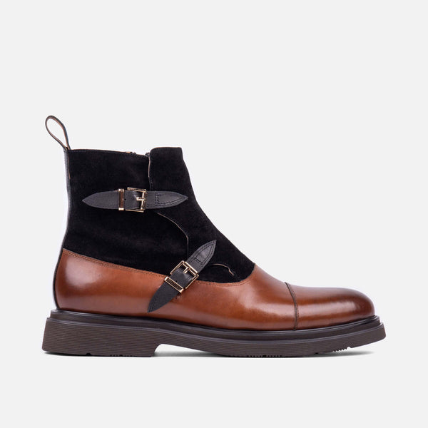 Grant Maple Black Leather Buckle Boots - Marc Nolan