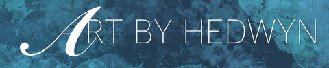 Art By Hedwyn logo. Blue background with white text