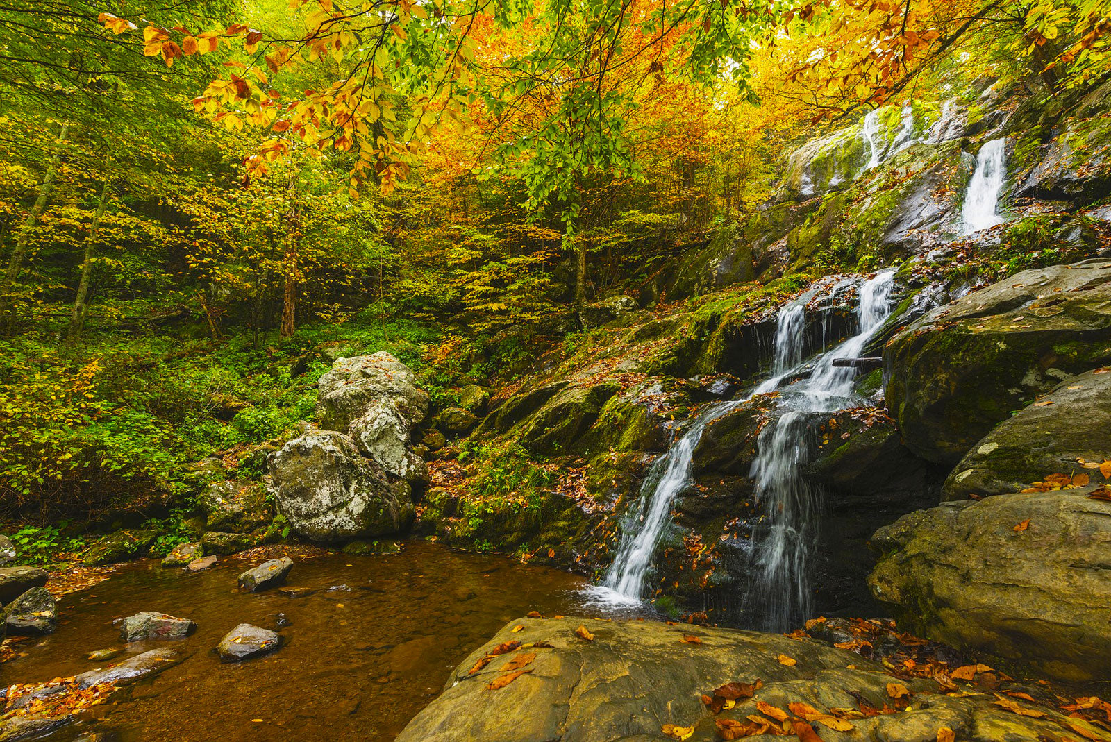Small waterfall and fall colors at Shenandoah National Park.