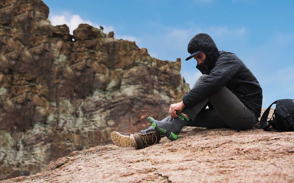hiker wearing merino wool socks