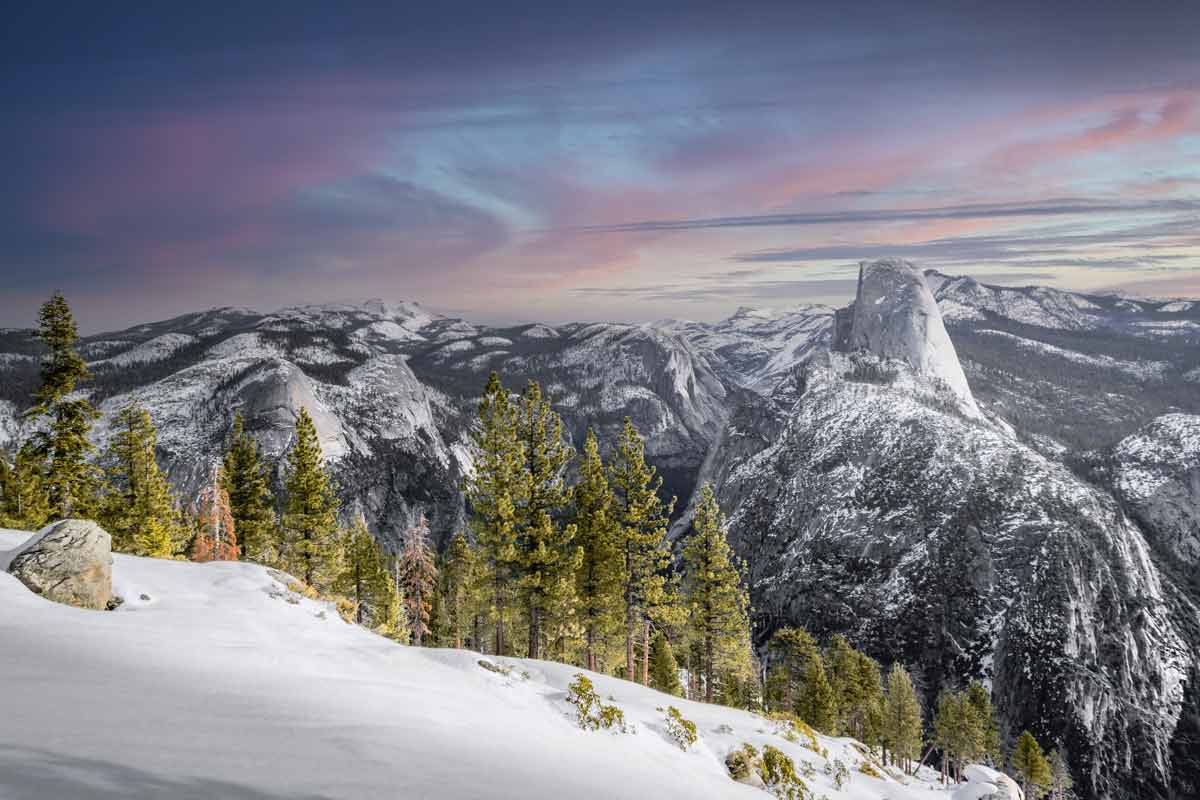Snowy Mountain View in Yosemite National Park.