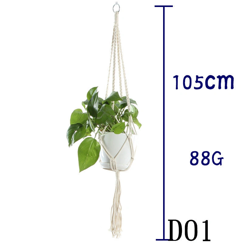 Beige Cotton Rope Indoor Plant Hanger Basket