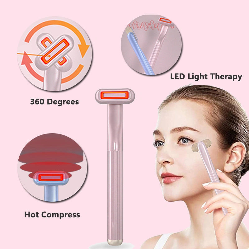 360 Degrees Rotary Eye Massage Wand with Red LED Light and Therapeutic Warmth