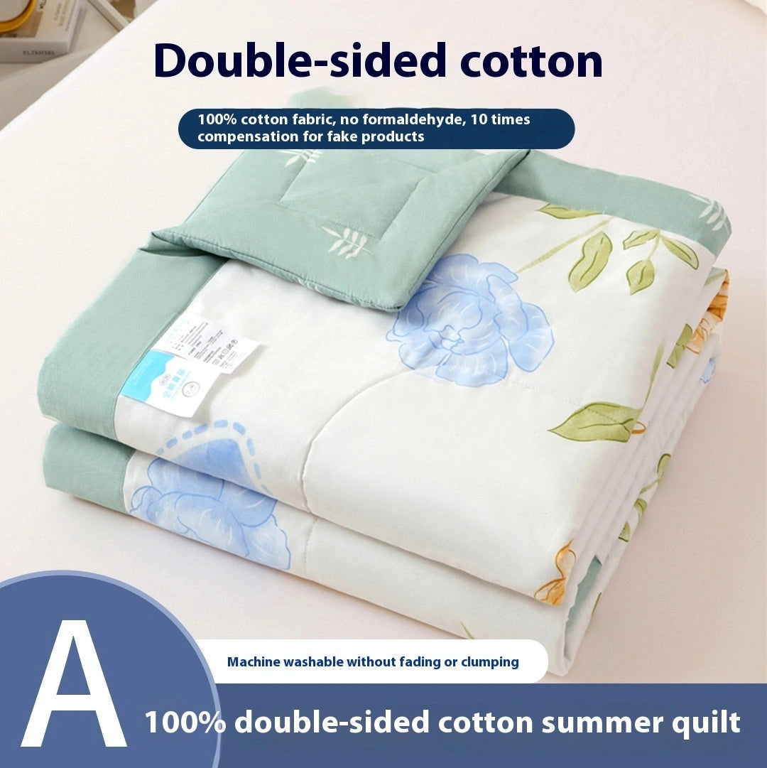 Double-sided cotton summer blanket with antibacterial fiber filler