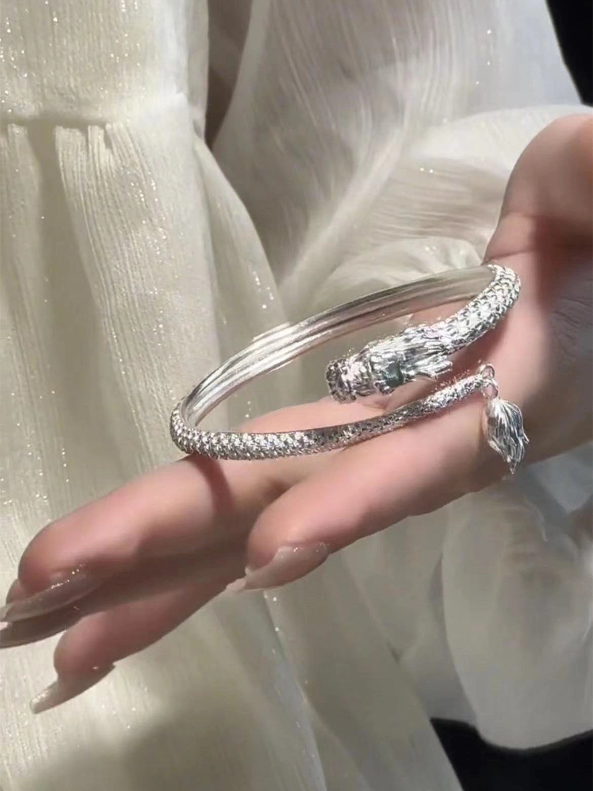 Adjustable Chinese Dragon Tail Bangle for Men and Women
