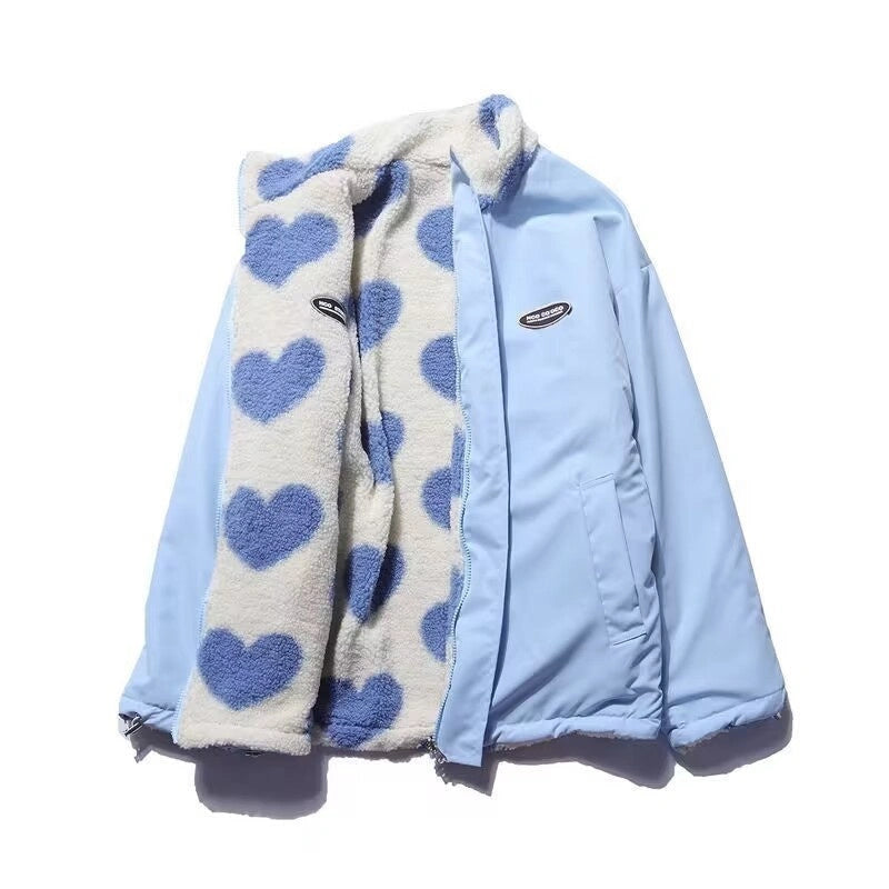 Reversible Fleece-Lined Cotton Padded Coat in Black, Pink, Sky Blue