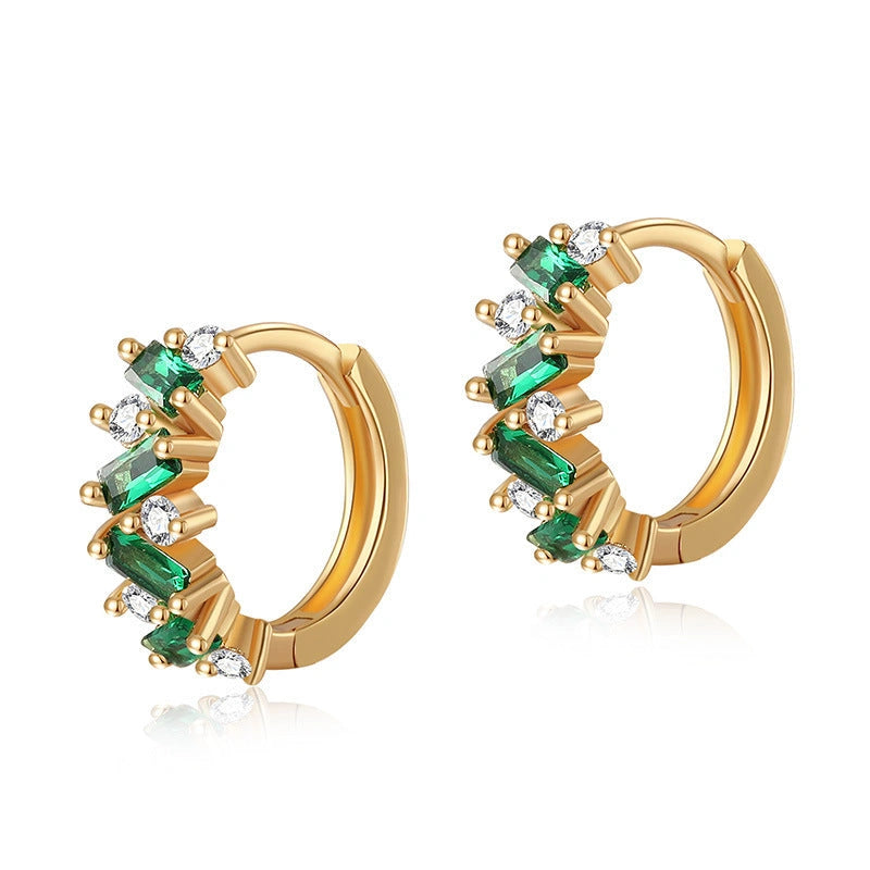 Elegant Leaf Design Zircon Emerald Ear Clips in 18K Gold