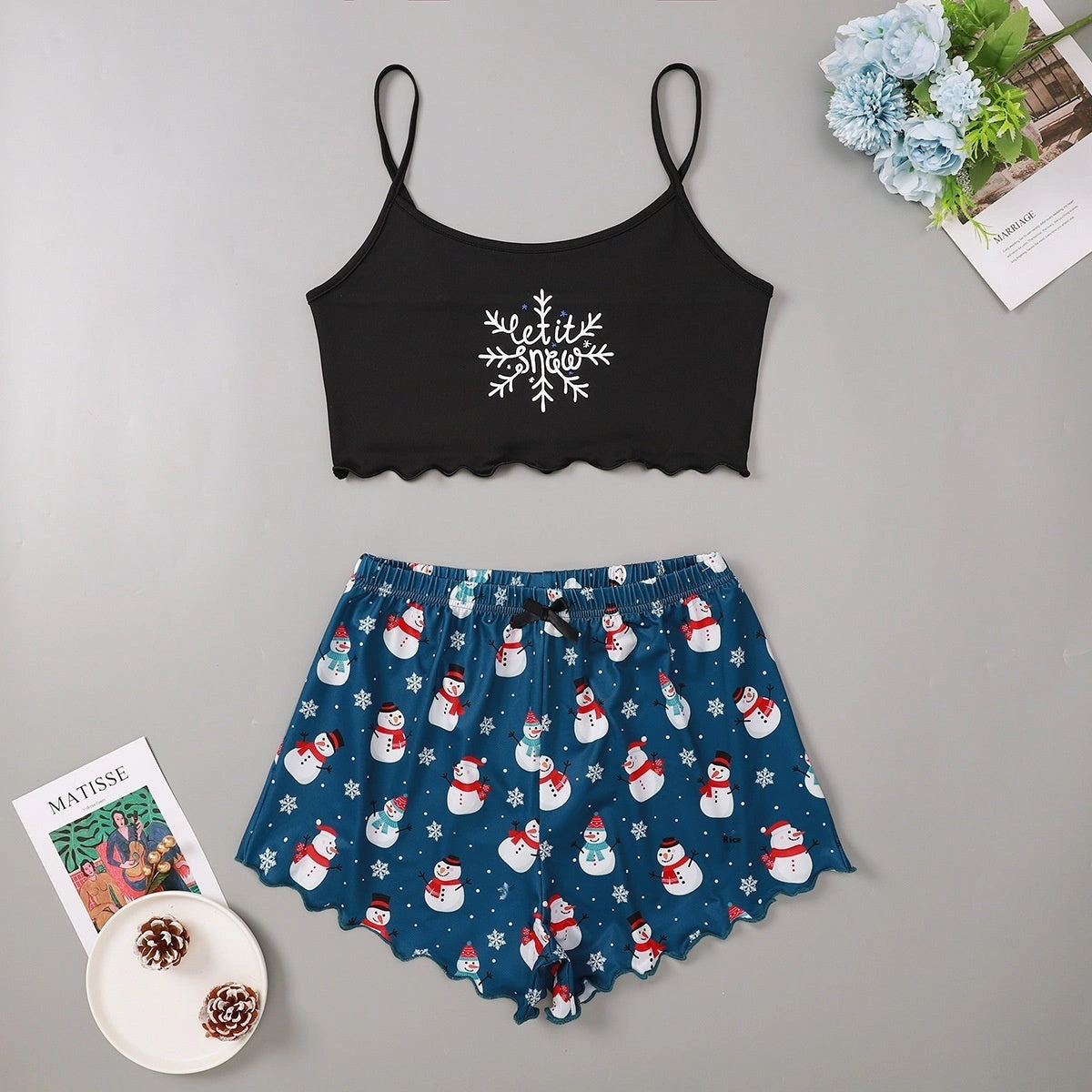 Christmas Women's Sleeveless Shorts Milk Silk Pajamas Two-piece Set