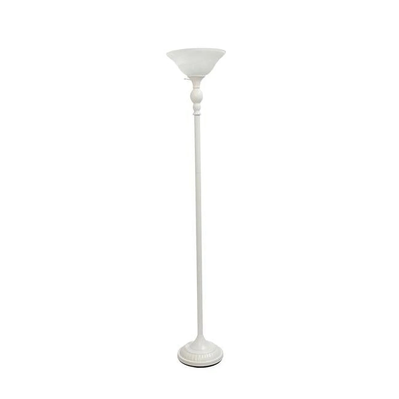 1 Light Torchiere Floor Lamp with Marbleized White Glass Shade, White