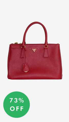 second hand Prada Red Saffiano top handle bag with gold hardware