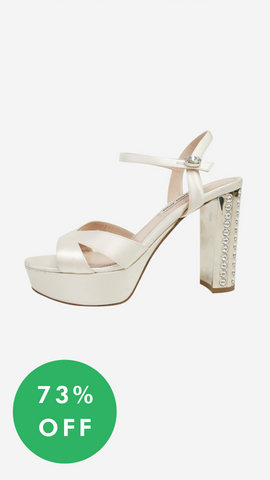 Second hand Miu Miu cream bejewelled satin platform heels