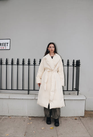 Secondhand butter yellow long padded duvet coat