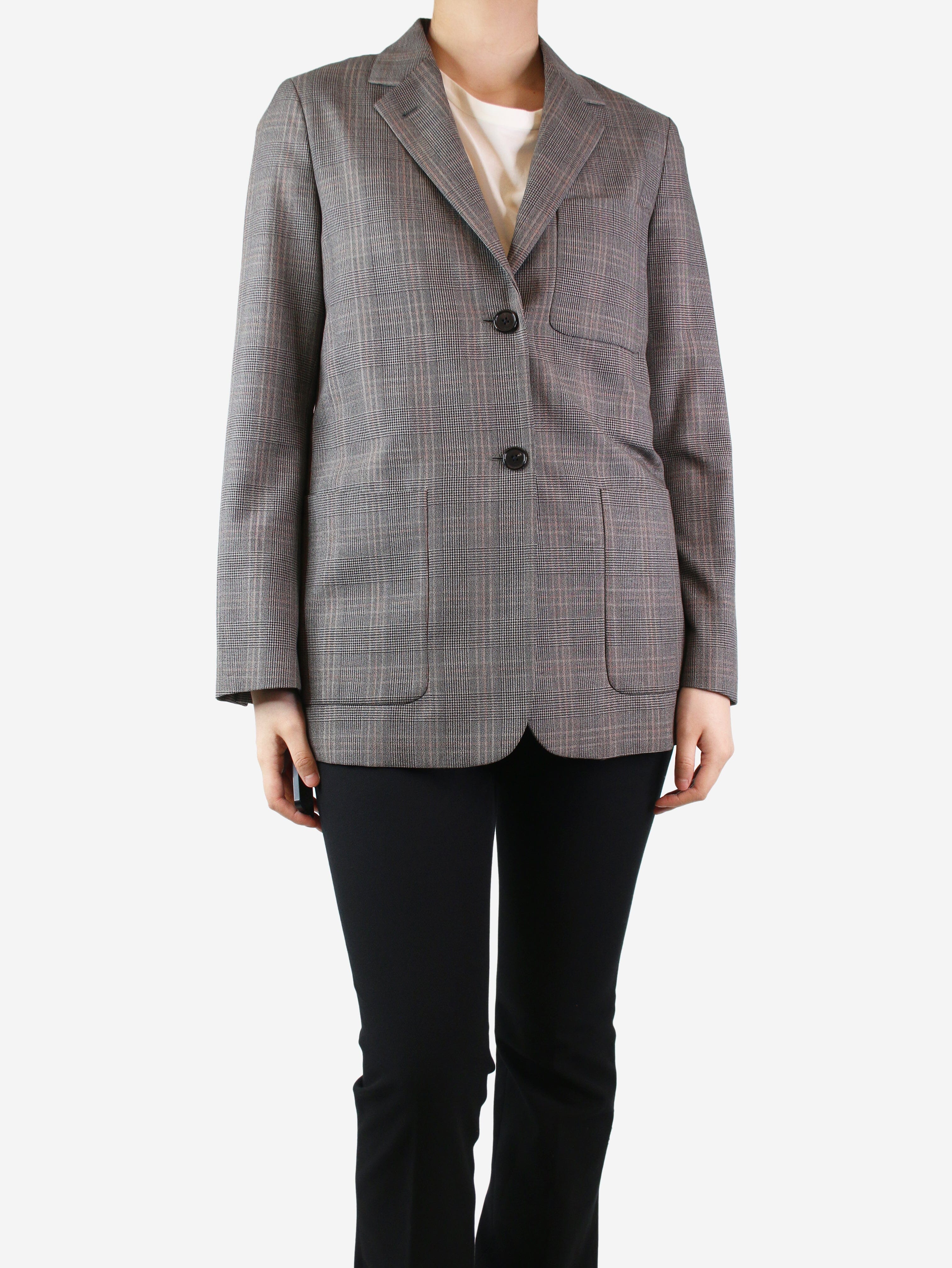 image of Grey checkered wool blazer - size UK 8