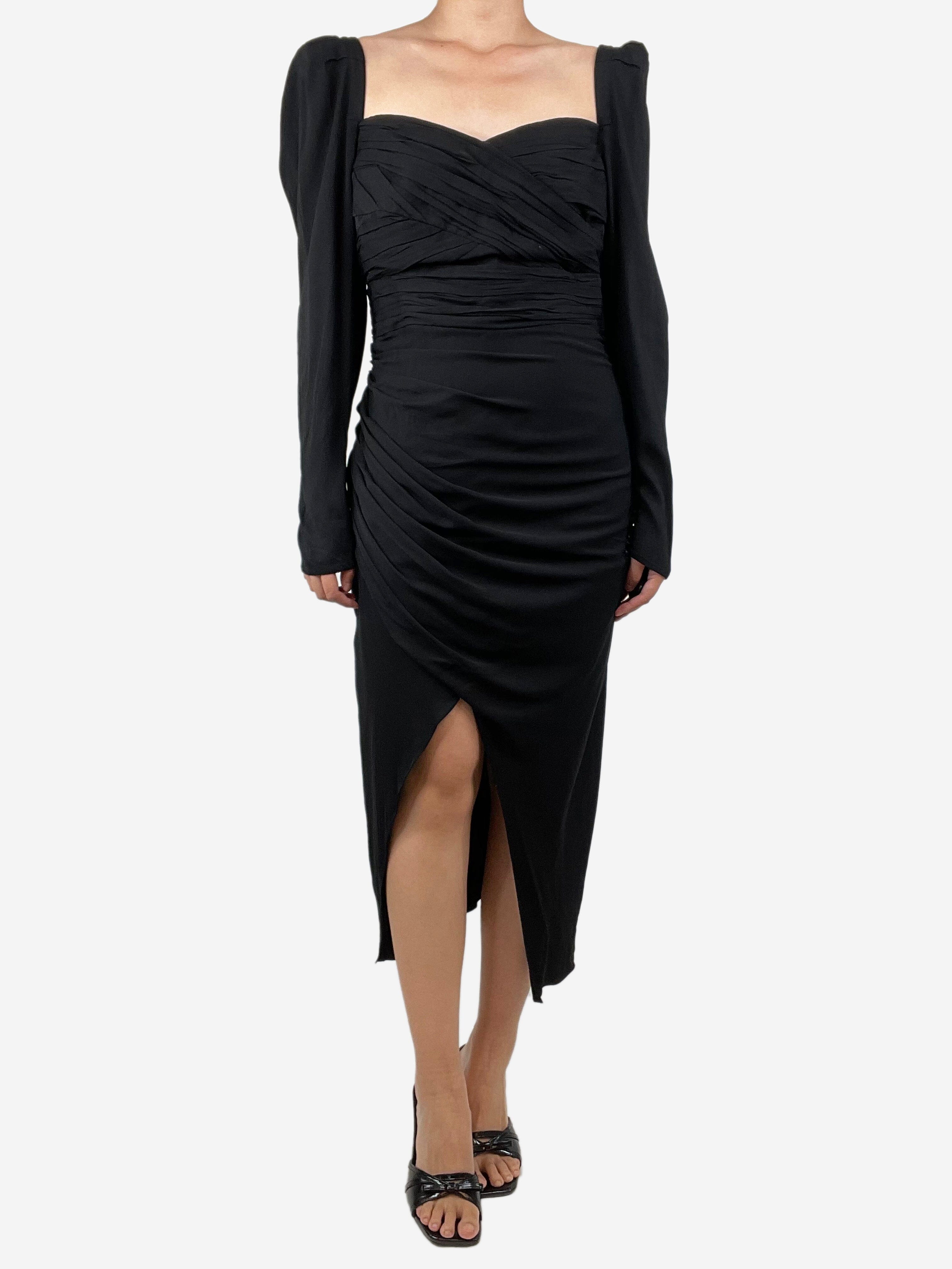 image of Black stretch crepe midi dress - size UK 14