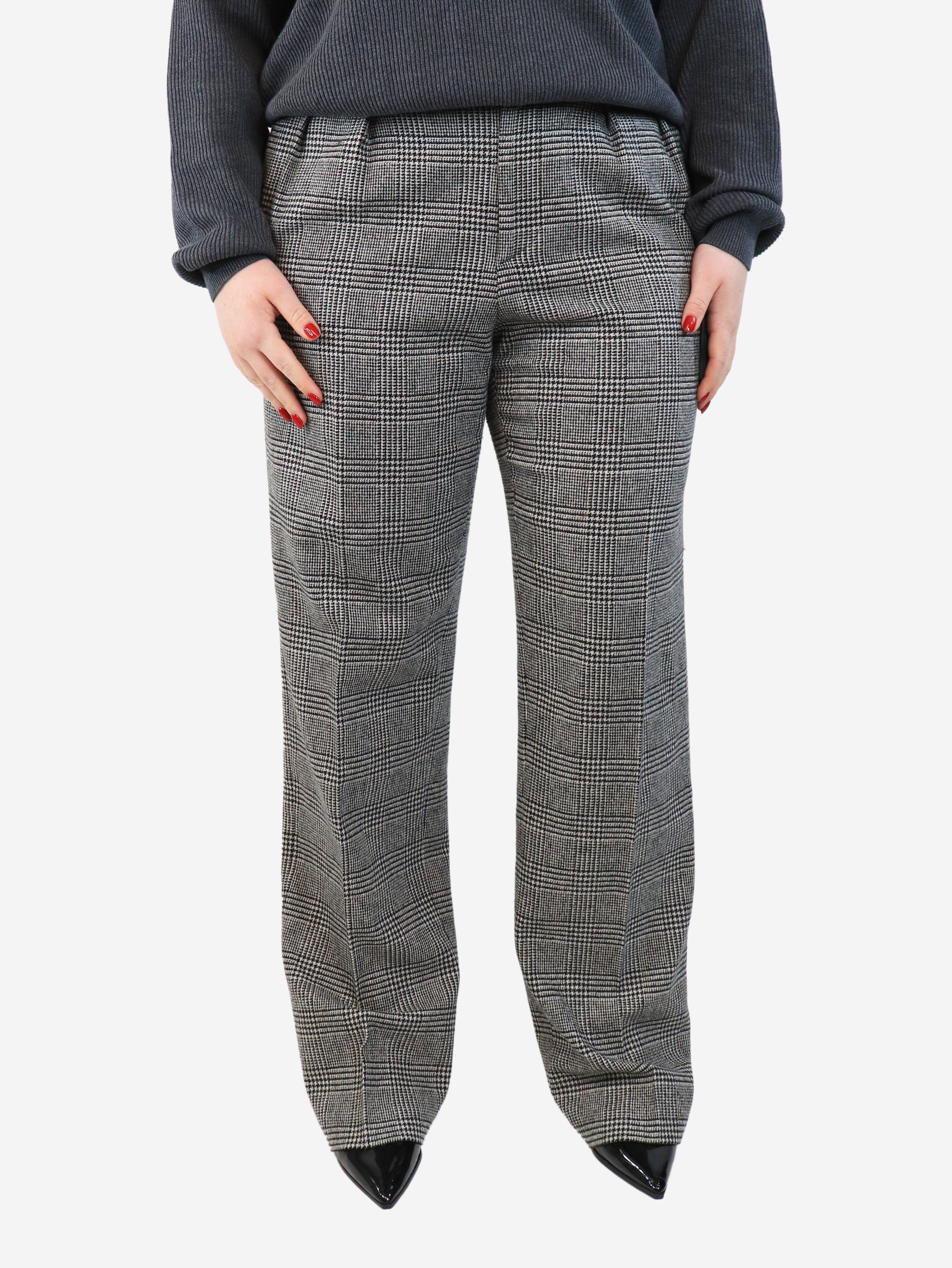 image of Black check pleated wool-blend trousers - size UK 14