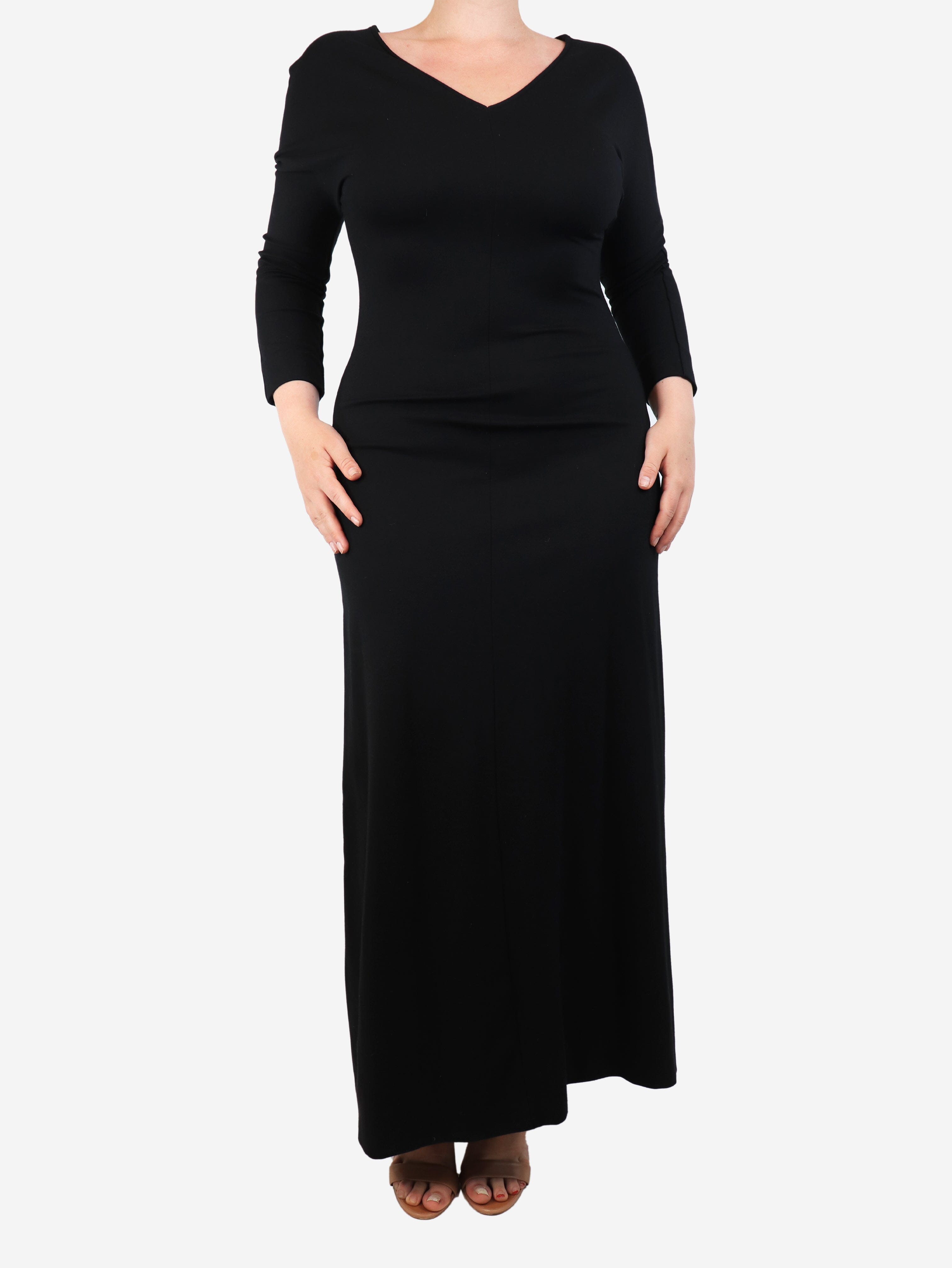image of Black long-sleeved v-neck midi dress - size M