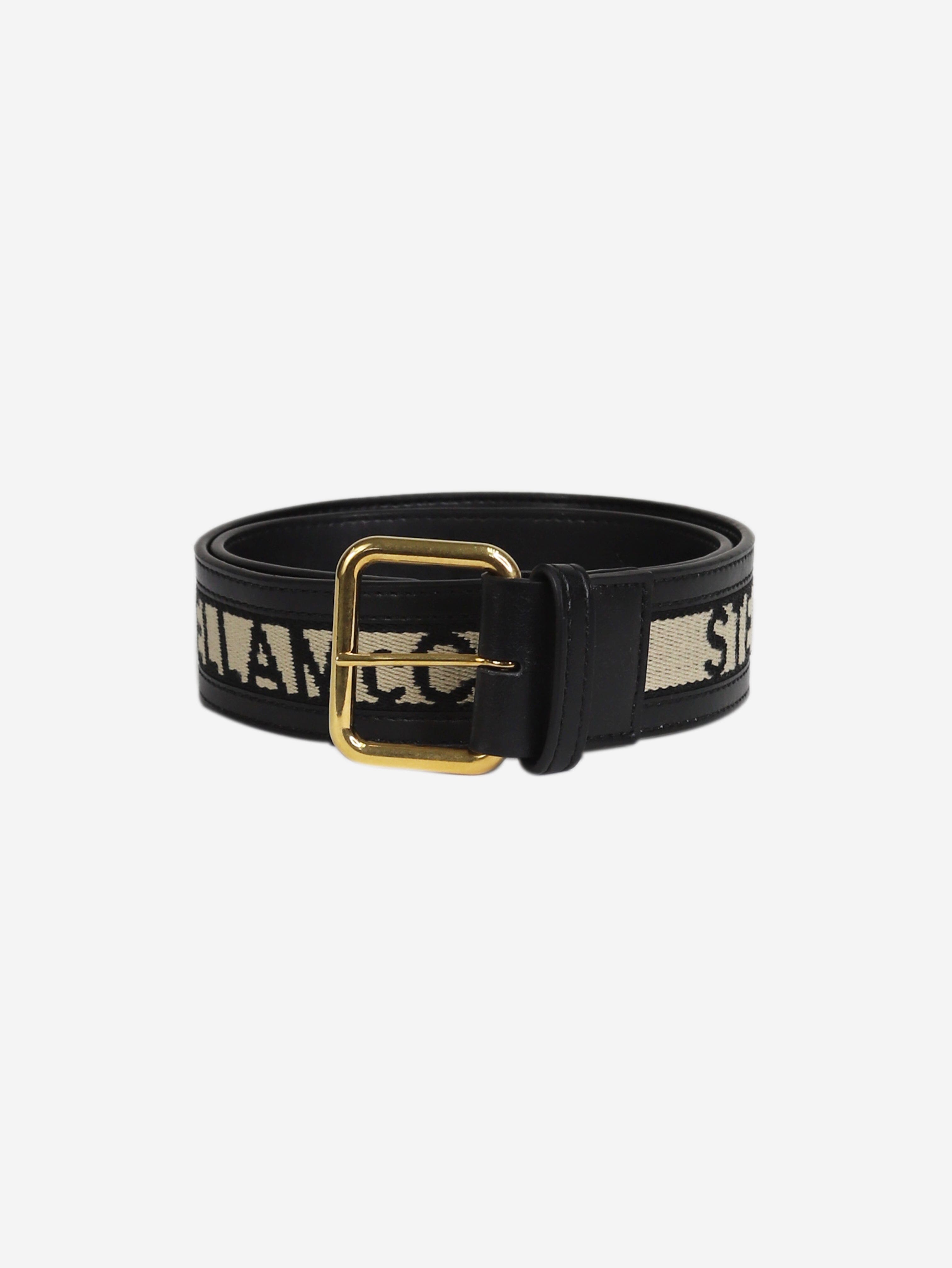 image of Black logo embroidered two-toned buckle belt