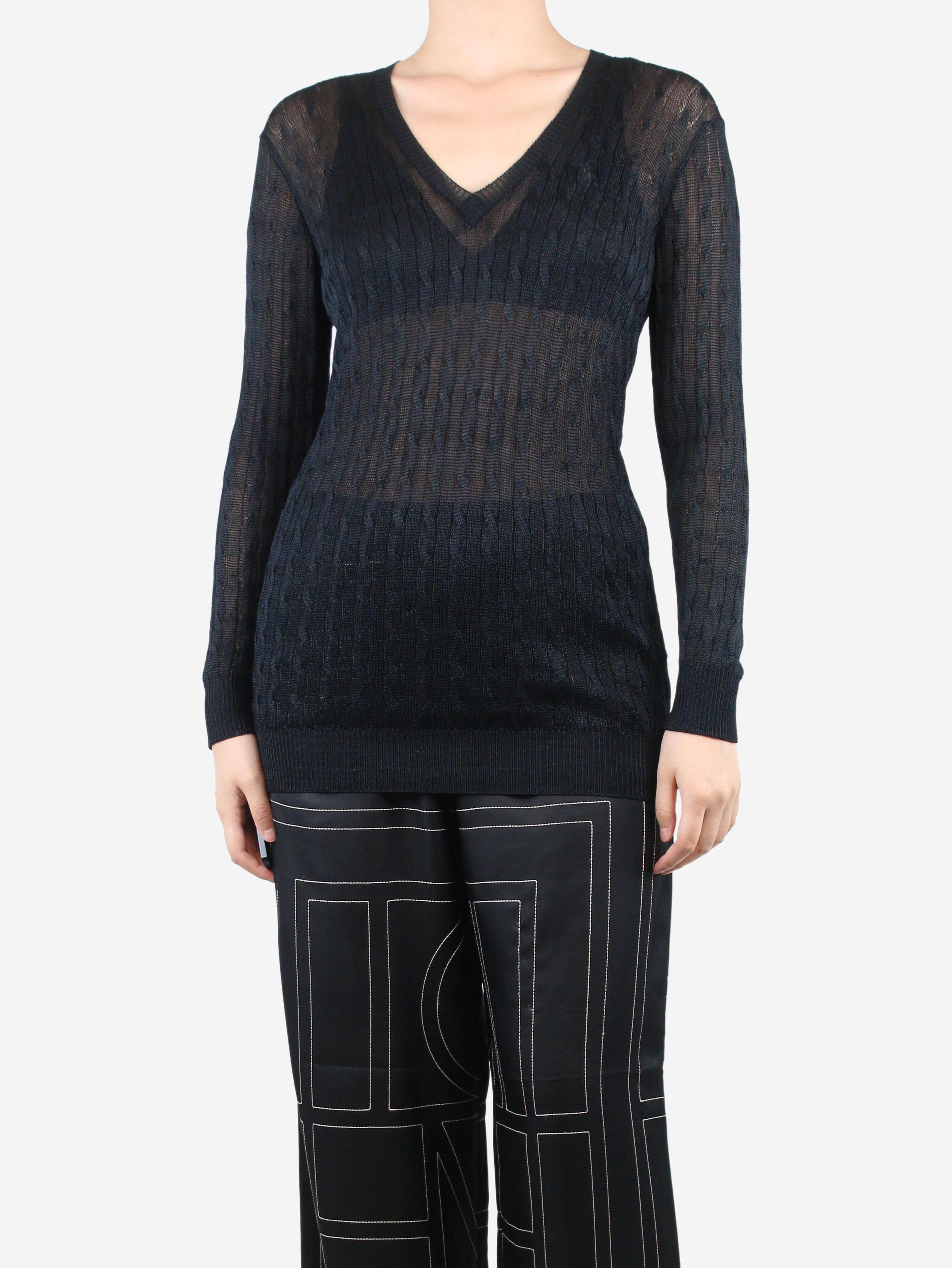 image of Black cashmere cable knit jumper - size S