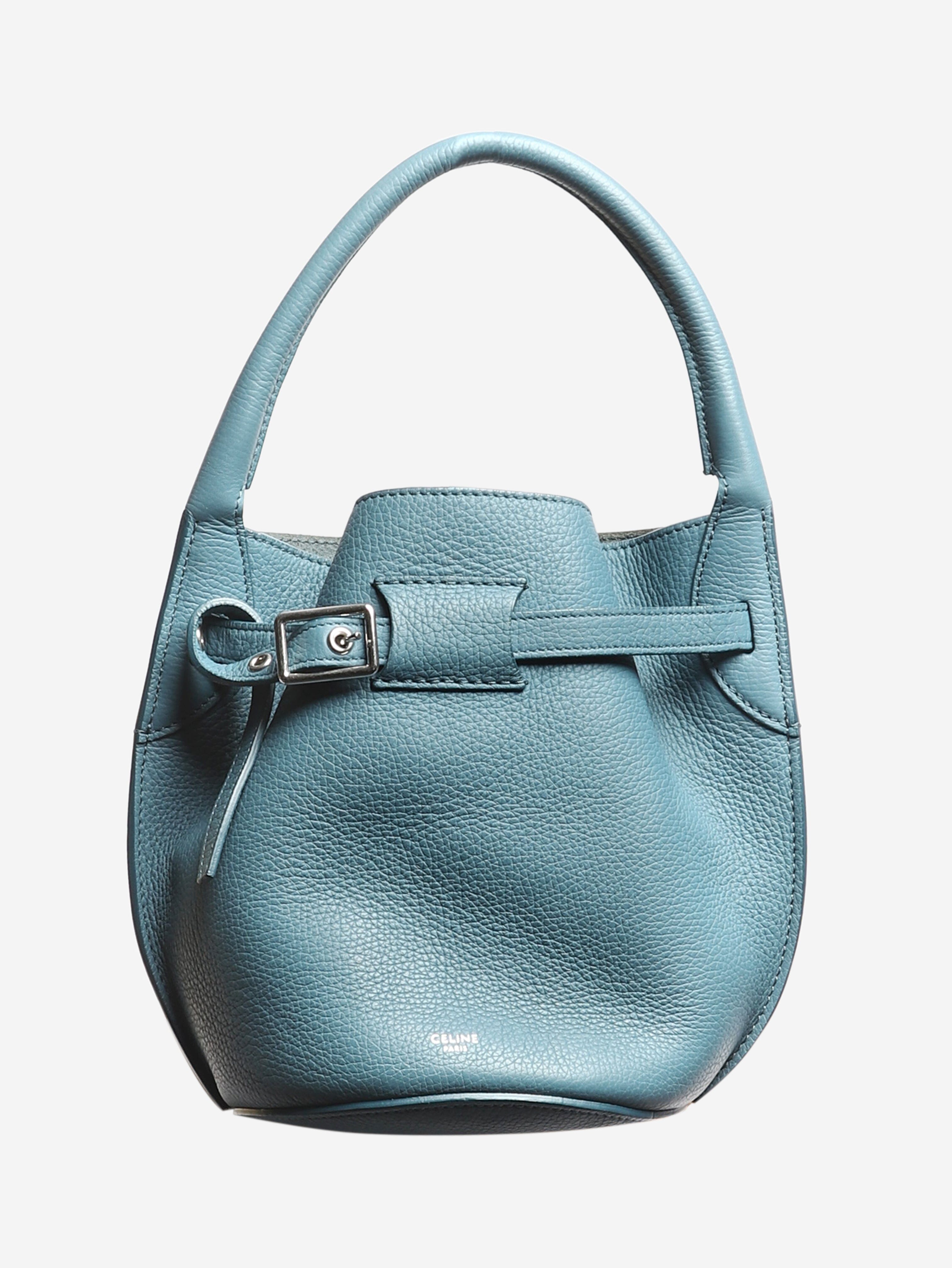 Image of Blue buckled bucket top handle bag - size