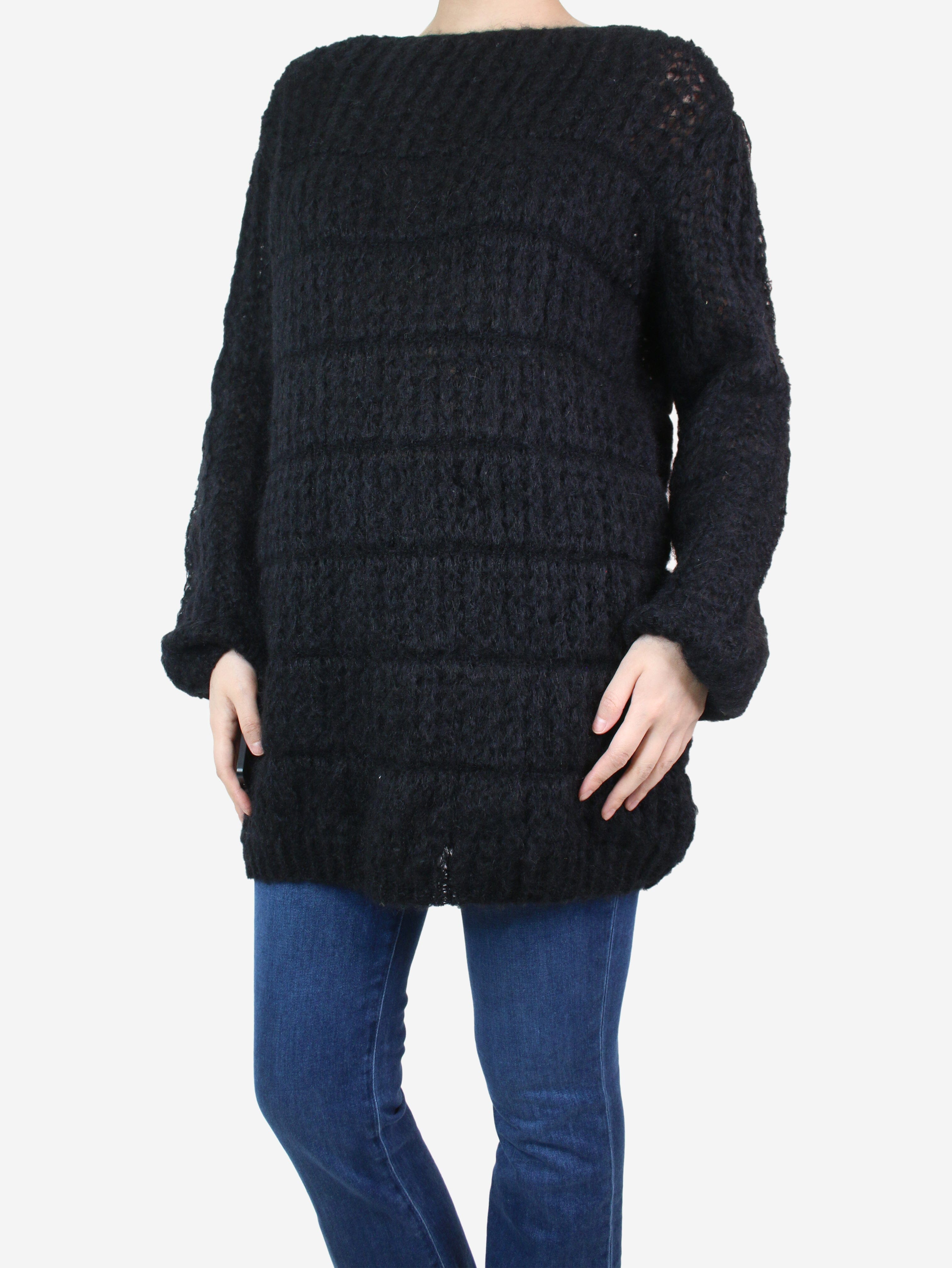 image of Black open-knit mohair jumper - size XS