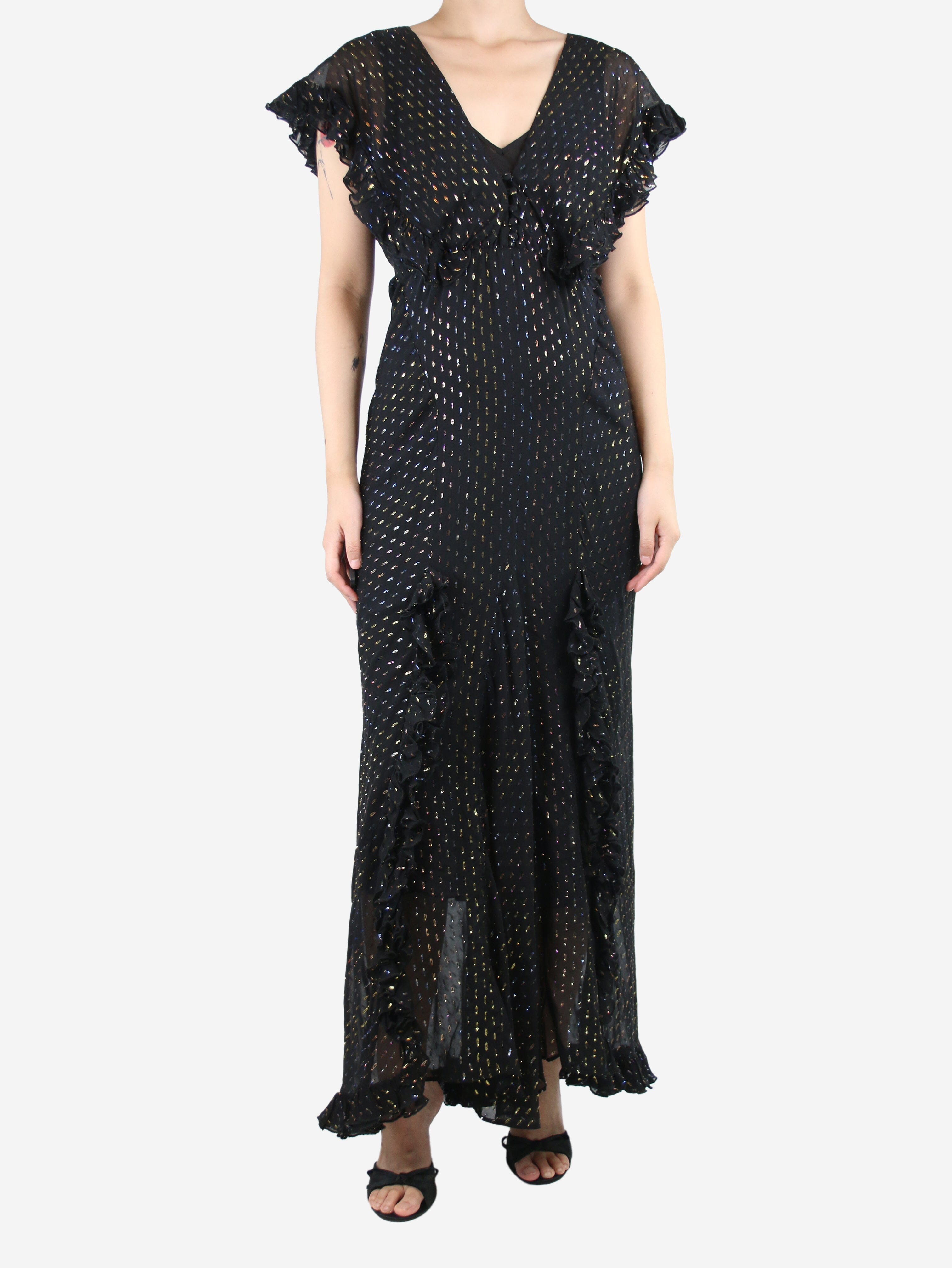 Image of Black lurex ruffled maxi dress - size S