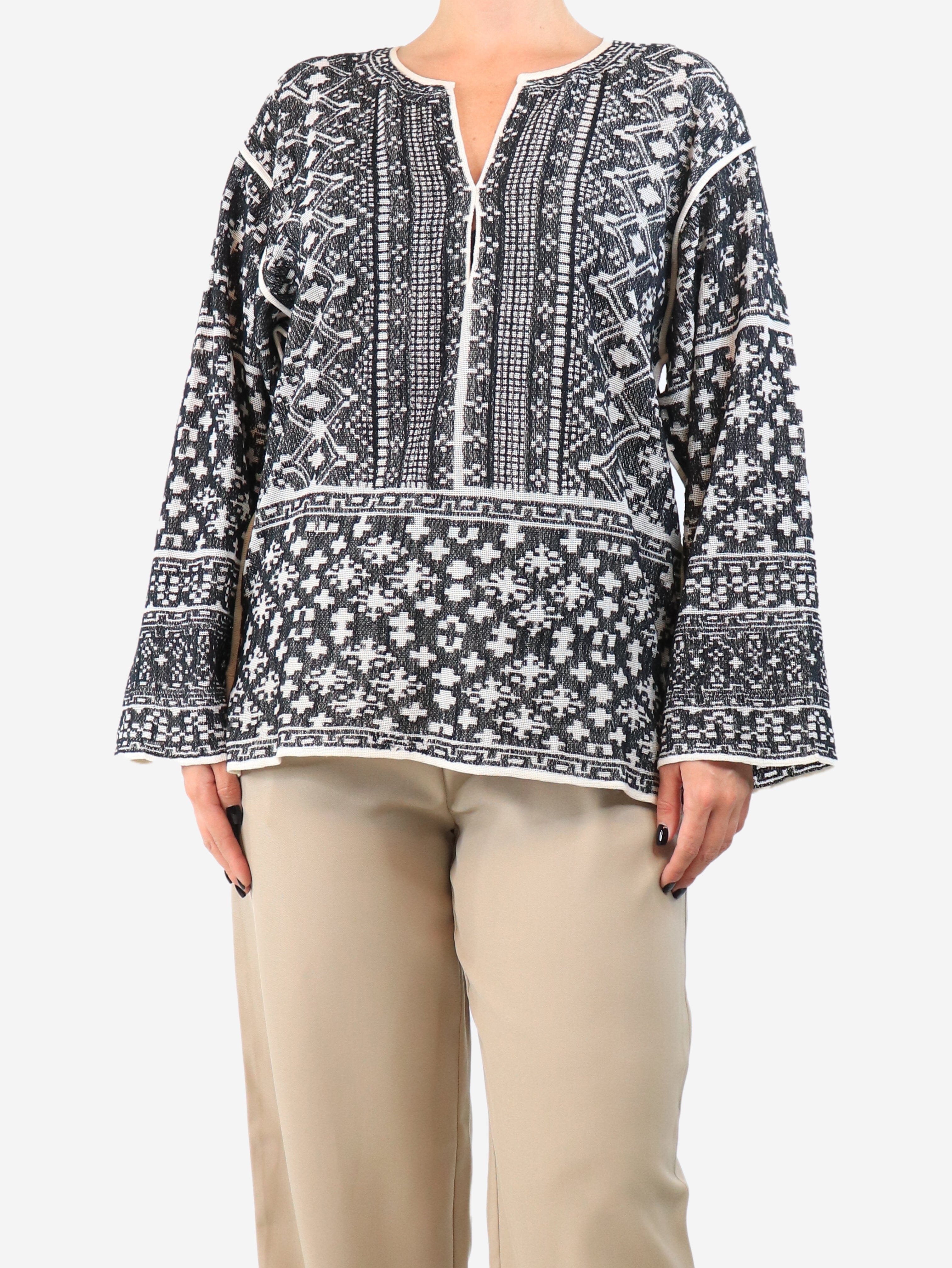 image of Black and neutral patterned top - size M
