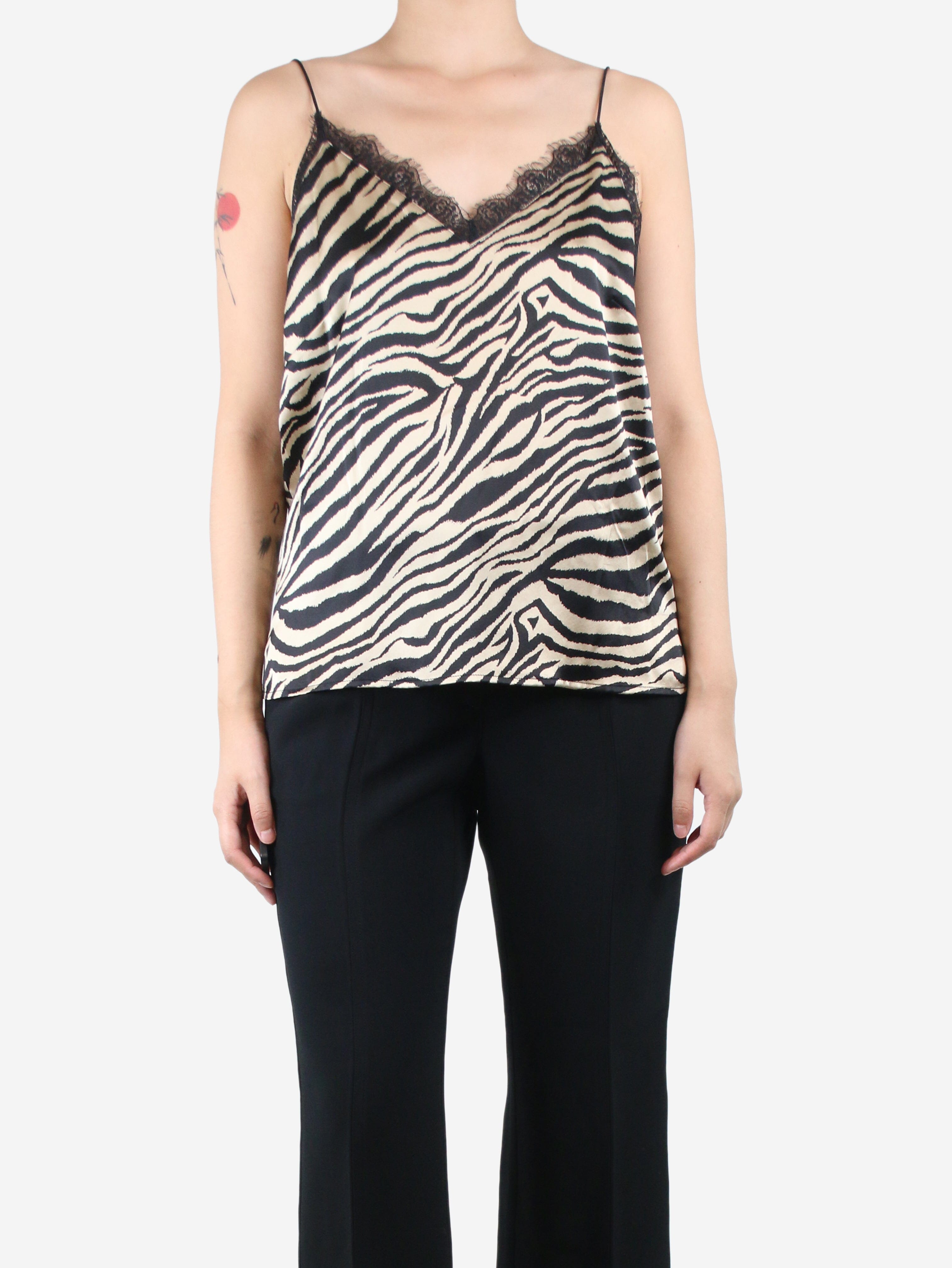 image of Beige and black silk zebra-print camisole - size M