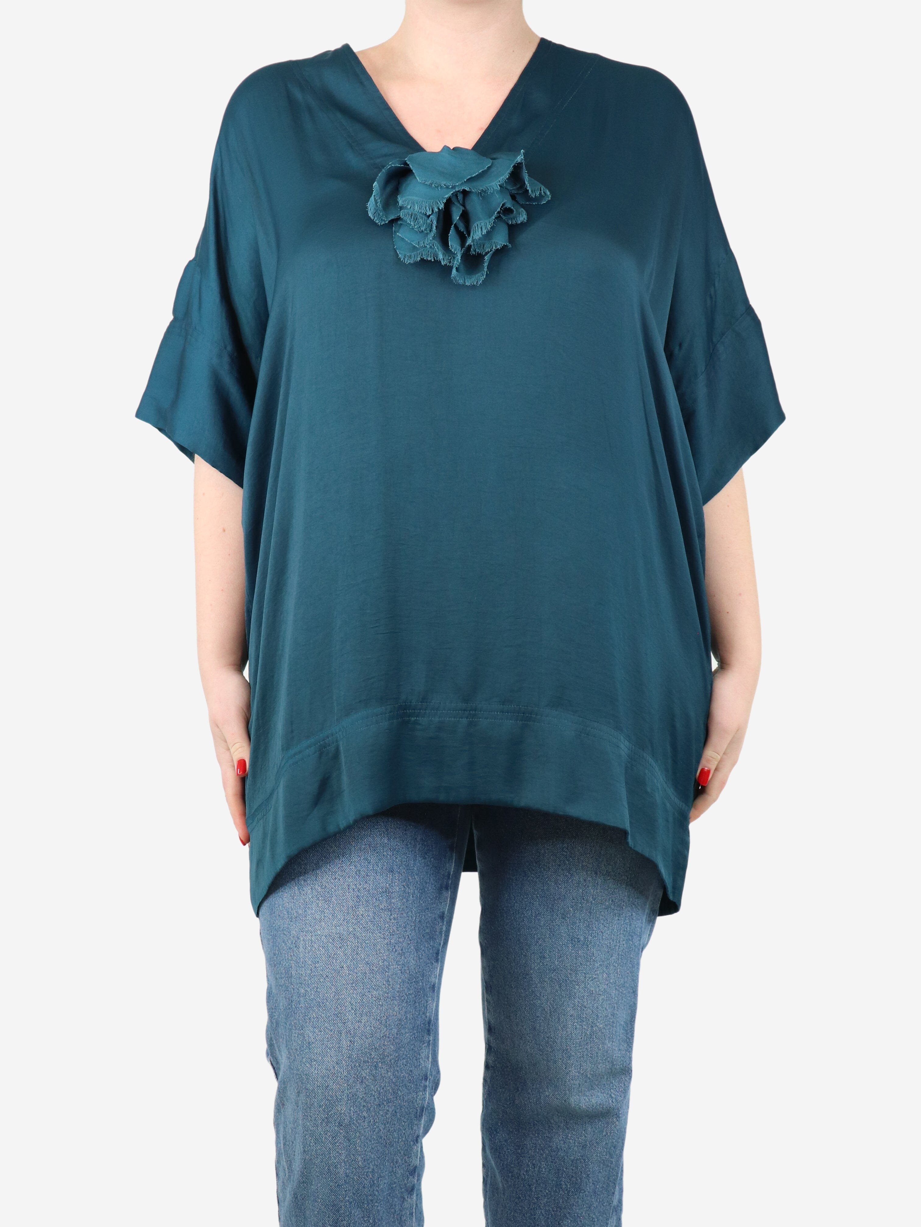 image of Blue silk top - size UK 8