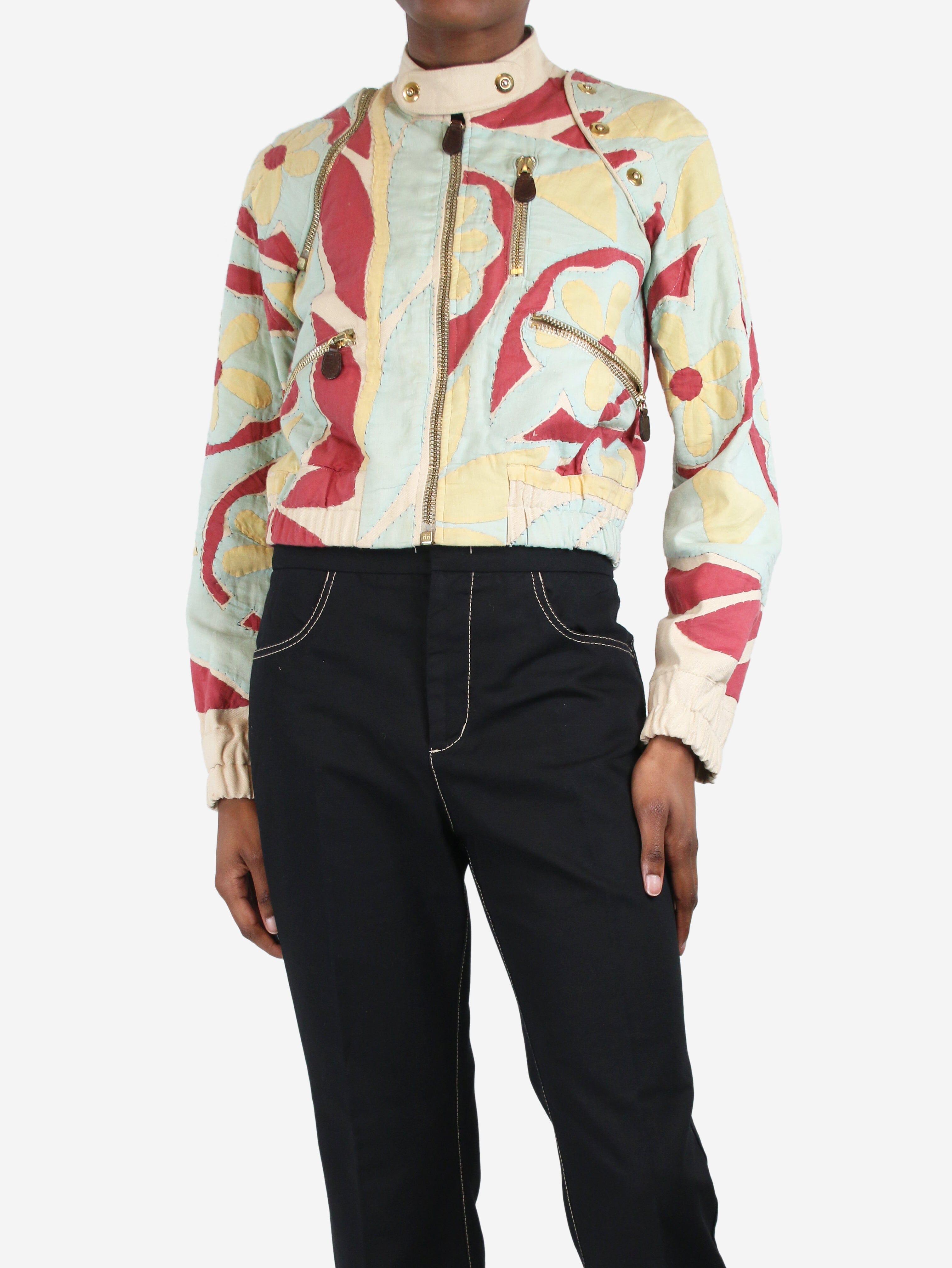 image of Multicolour floral patchwork jacket - size UK 8