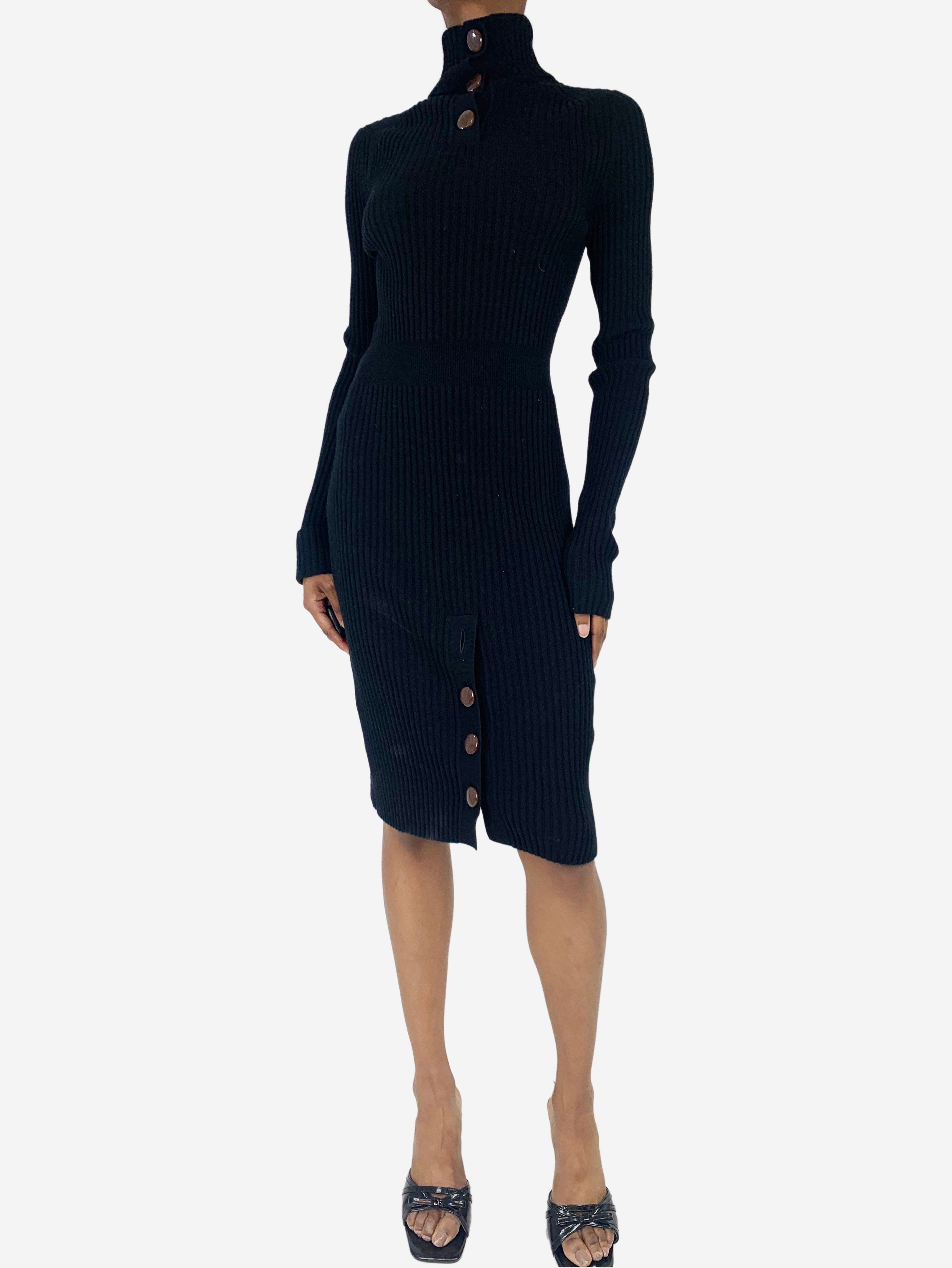 Image of Black cashmere ribbed knit dress - size UK 6