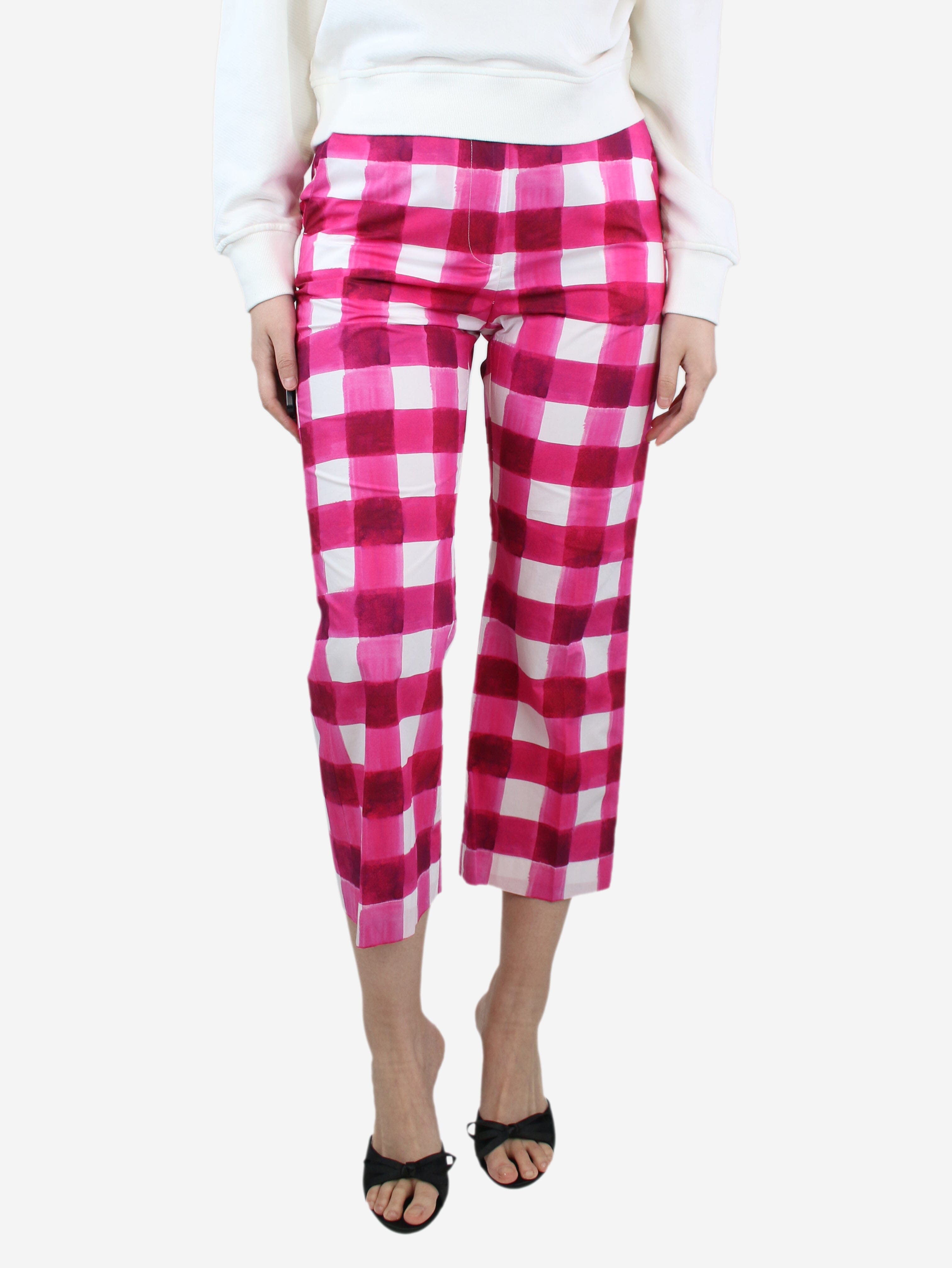 image of Hot pink checkered cotton trousers - size UK 8