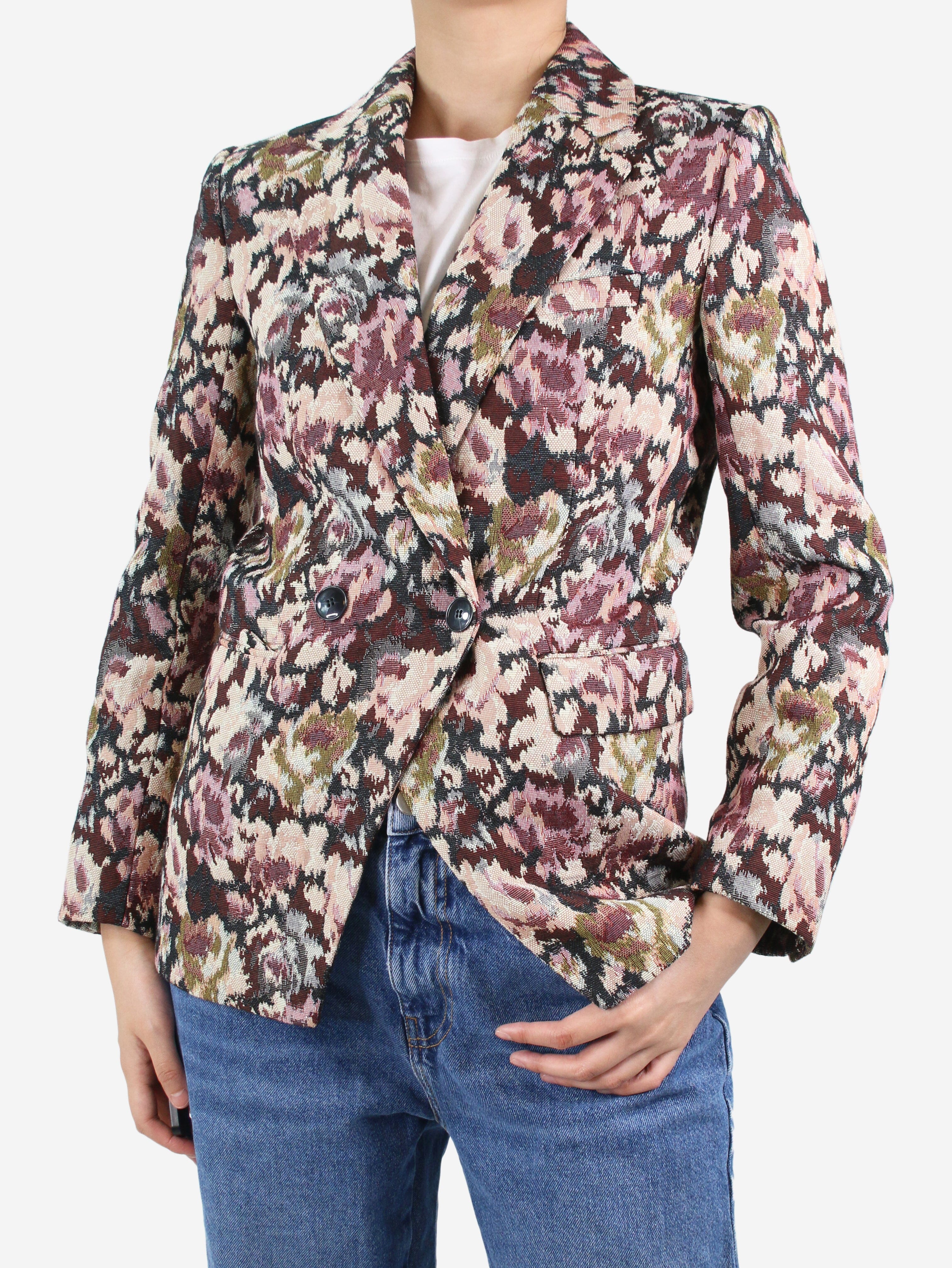 image of Multicoloured floral jacquard blazer - size UK 8