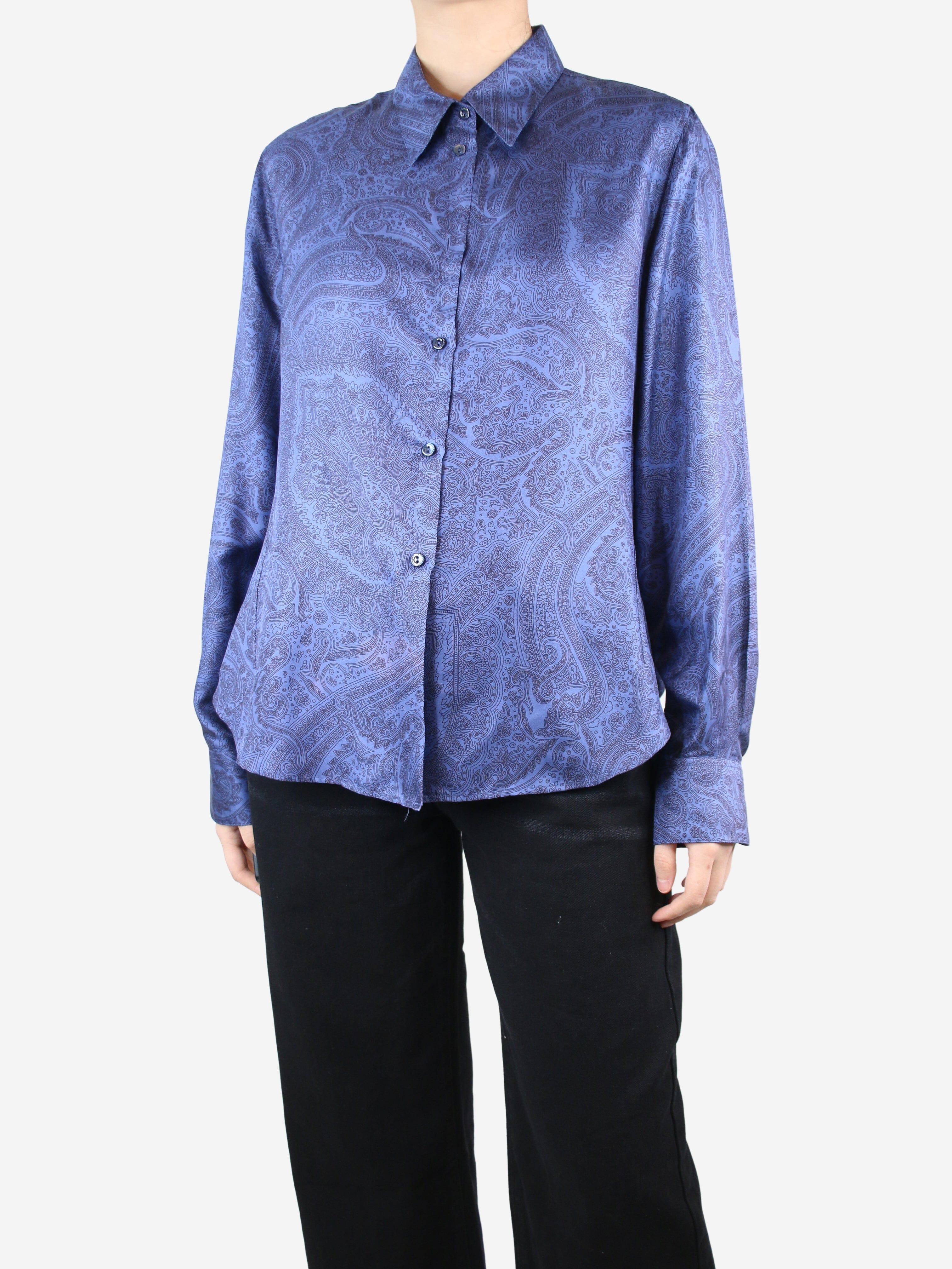 image of Blue silk paisley shirt - size UK 20