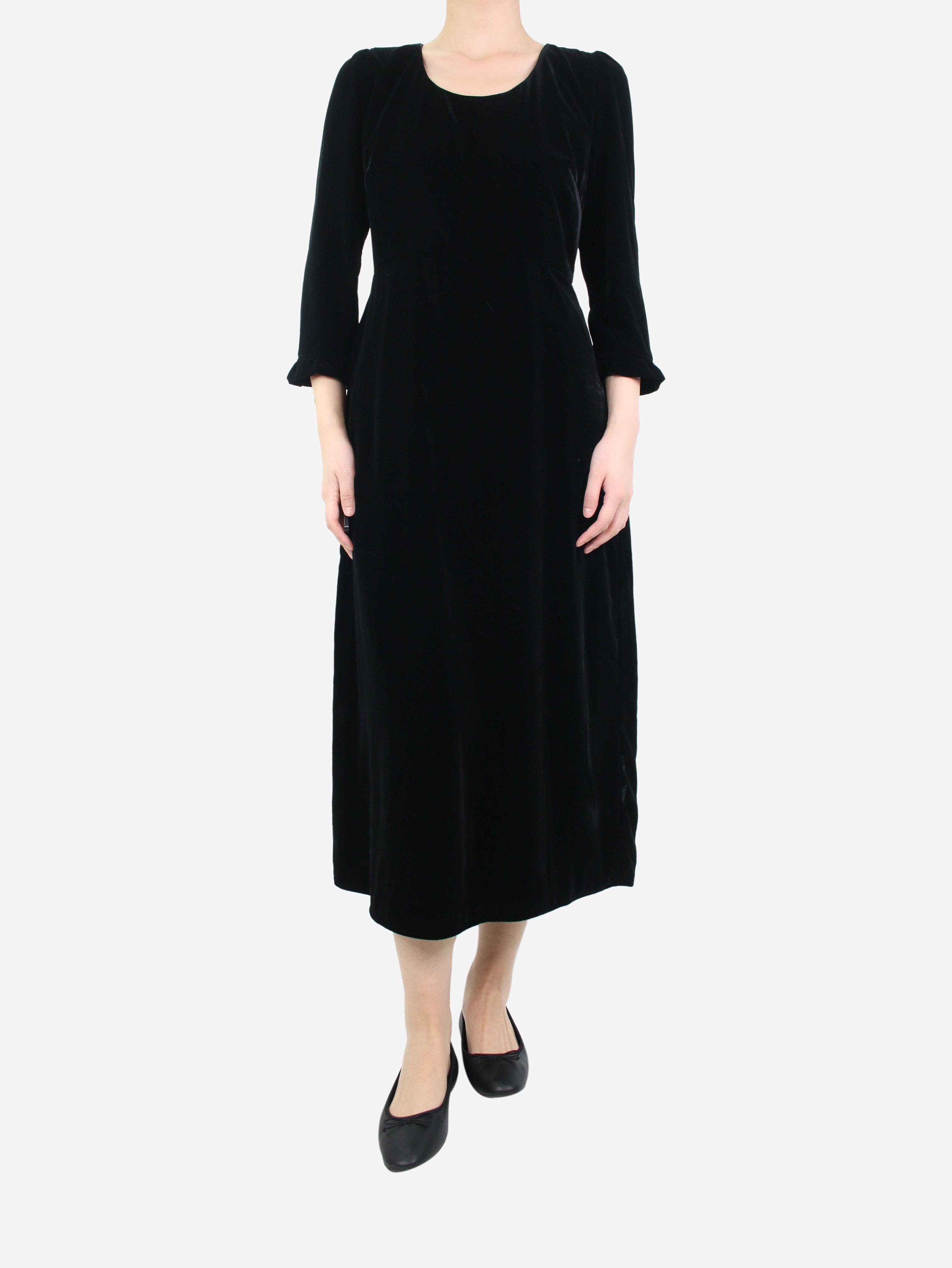 image of Black velvet midi dress - size UK 12