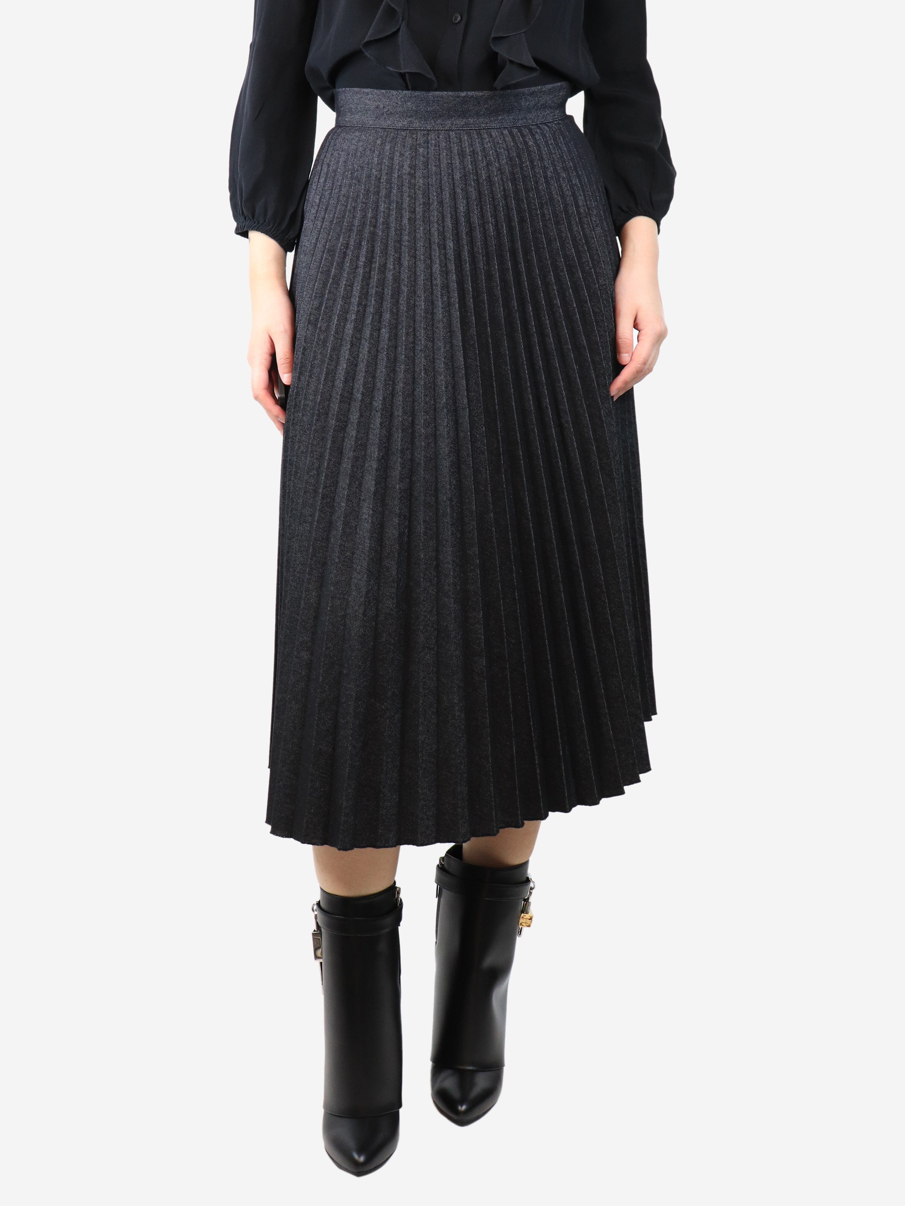 image of Black denim pleated midi skirt - size S
