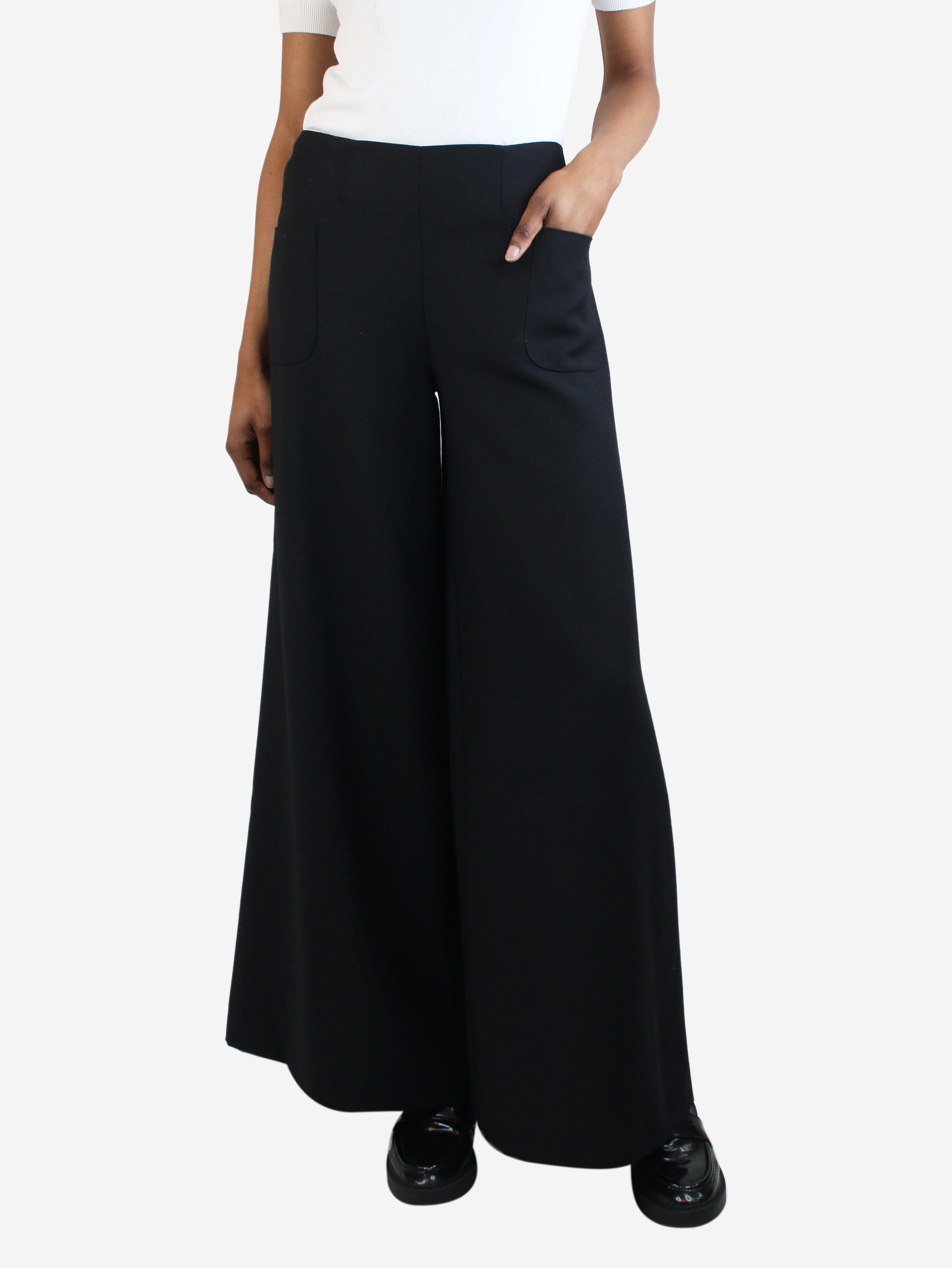 image of Black wide-leg pocket trousers - size UK 6