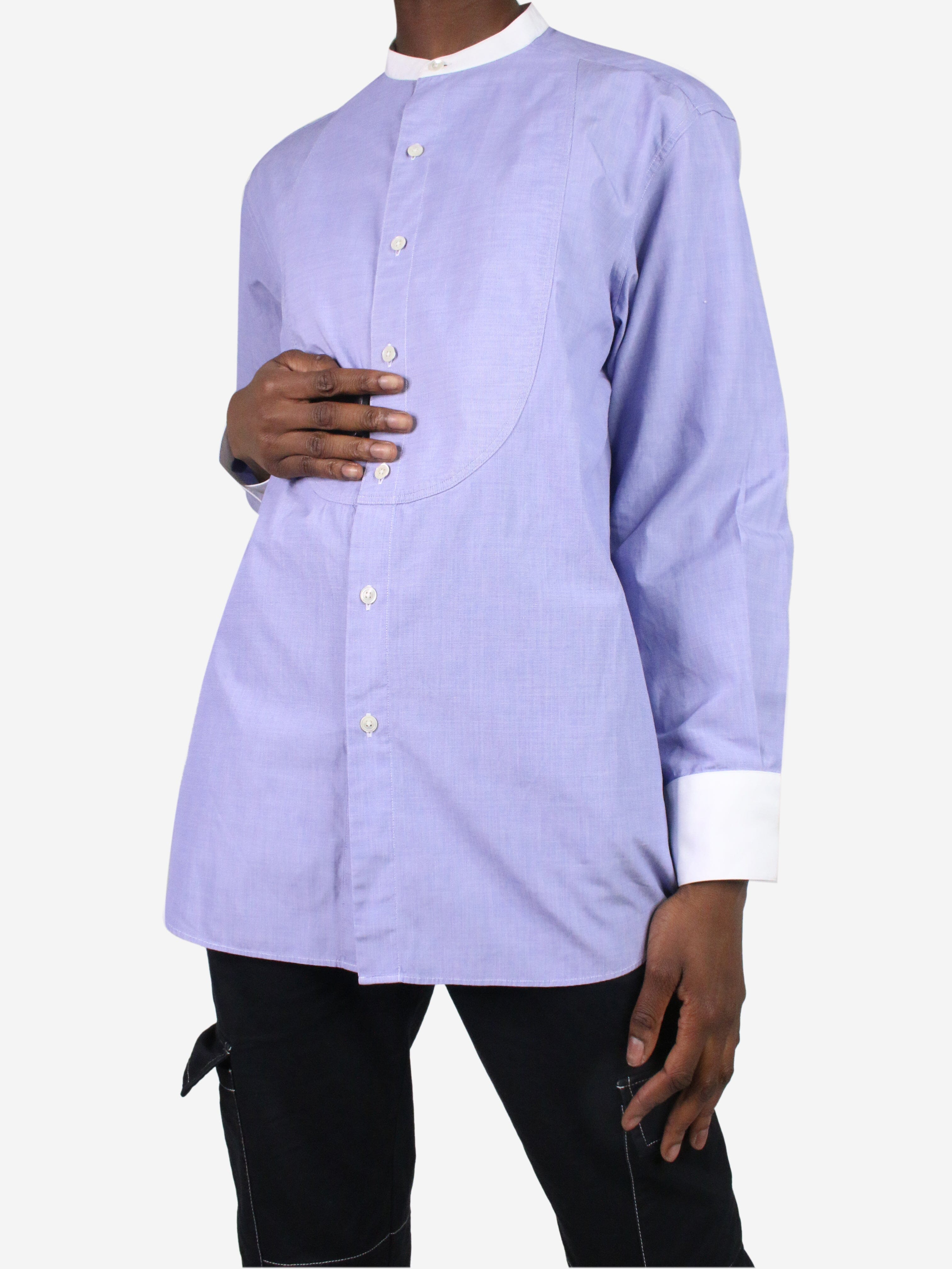 Image of Blue tailored shirt with white detailing - size FR 40