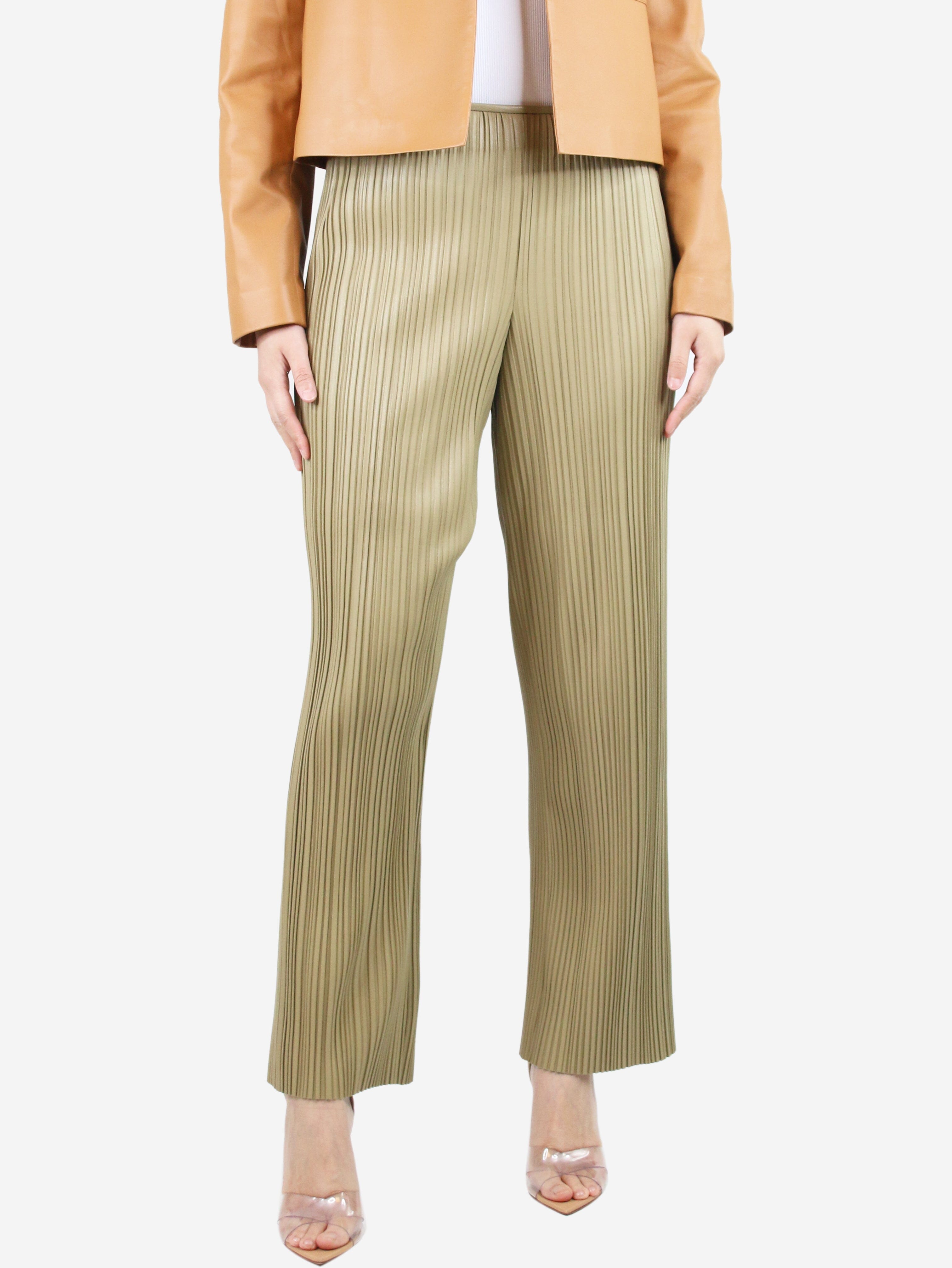 Image of Neutral faux-leather pleated trousers - size S