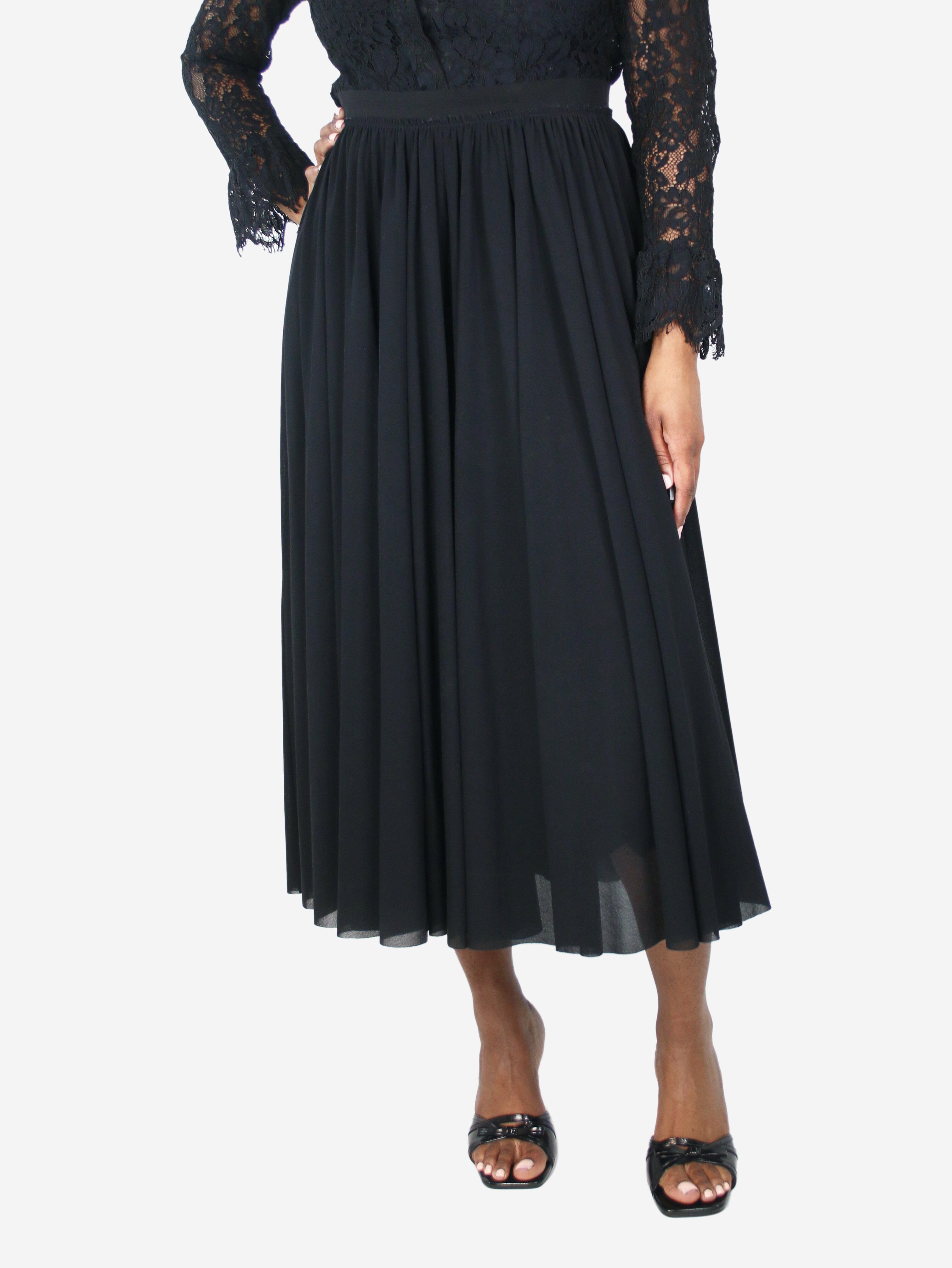 image of Black elasticated waist pleated midi skirt - size UK 14