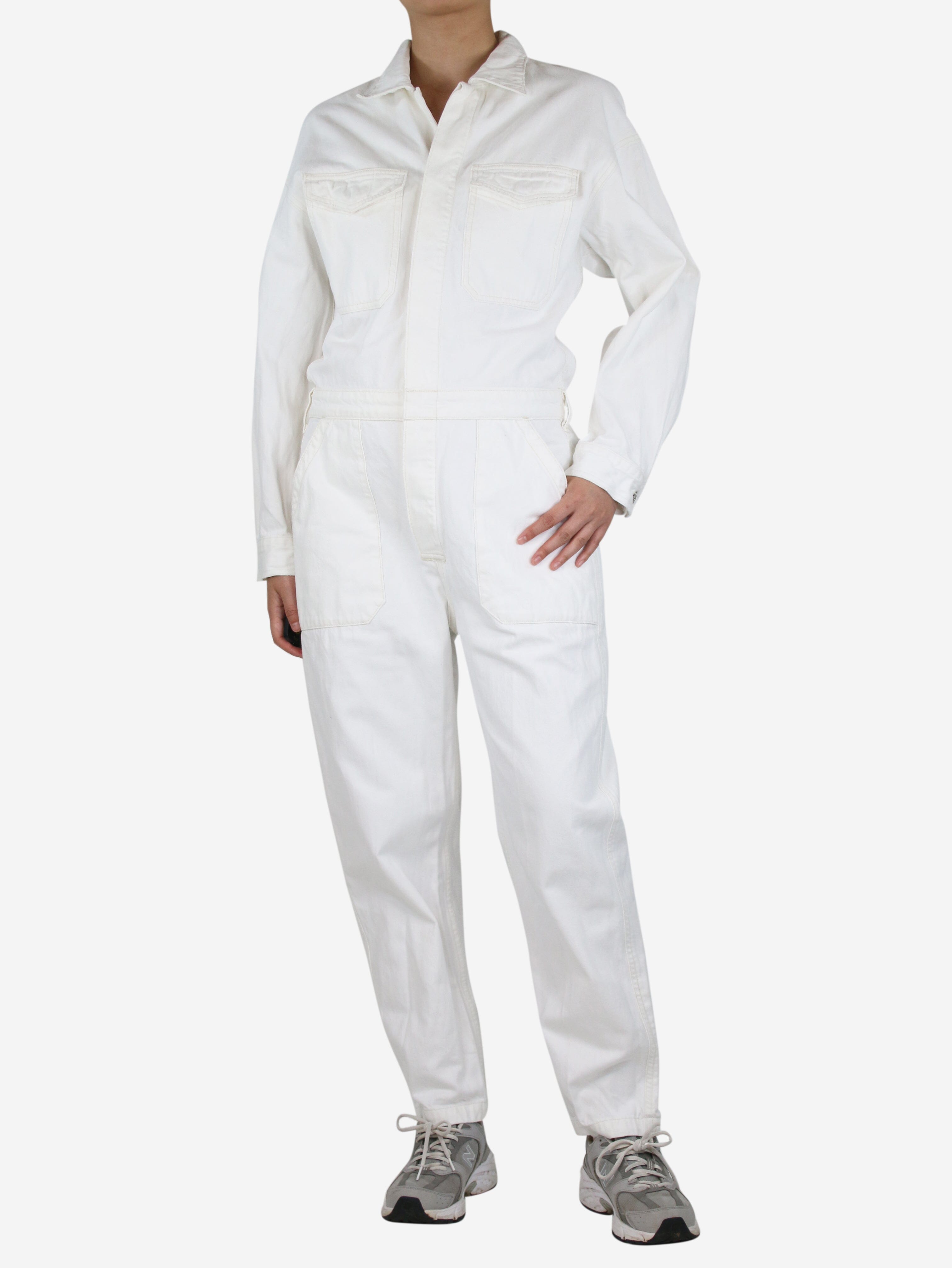 image of White organic denim jumpsuit - size L