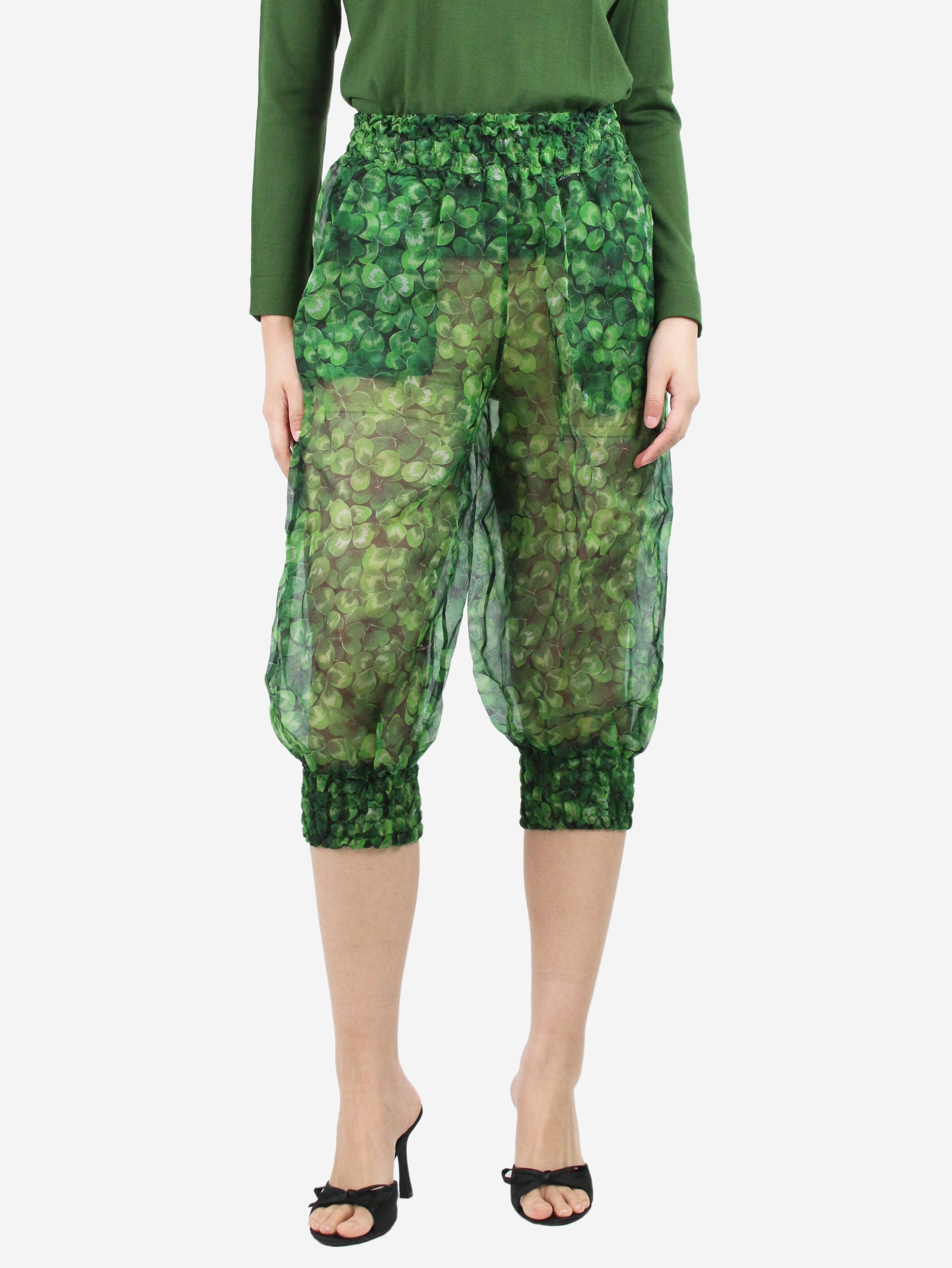 Image of Green sheer floral printed blouson pants - size UK 8