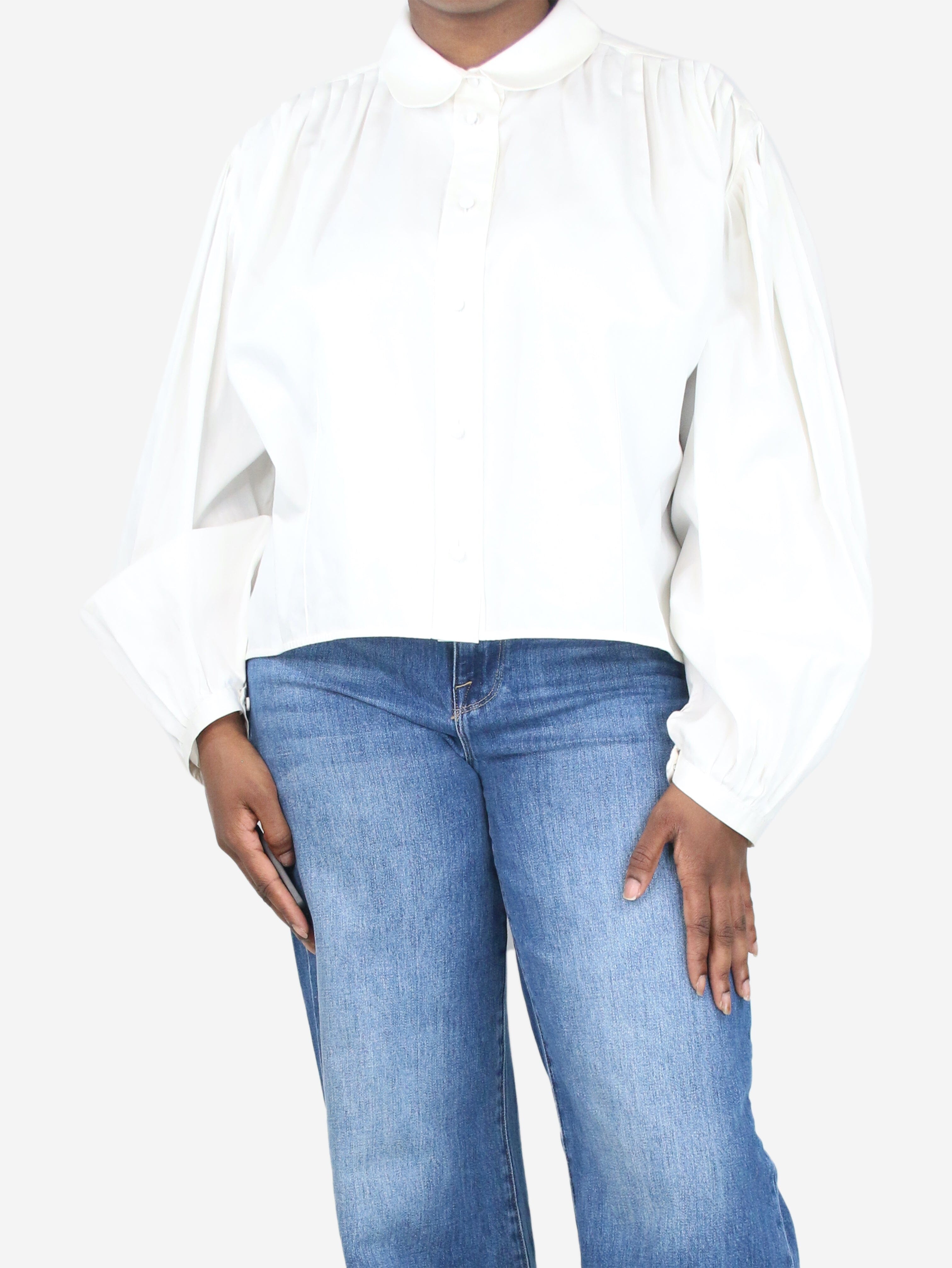 Image of White puff-sleeved pleated shirt - size L