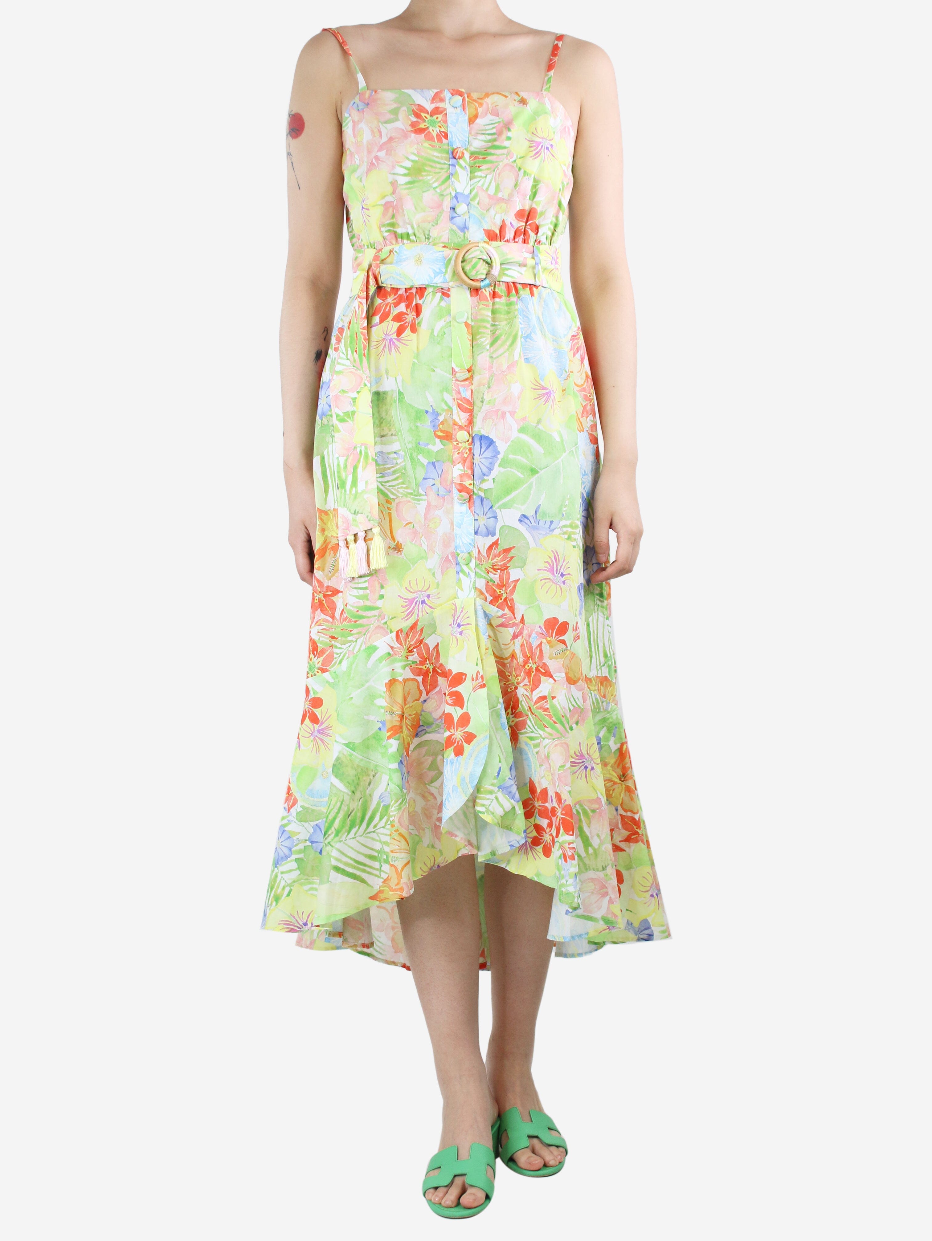 image of Multi square-neck tiered midi dress - size S