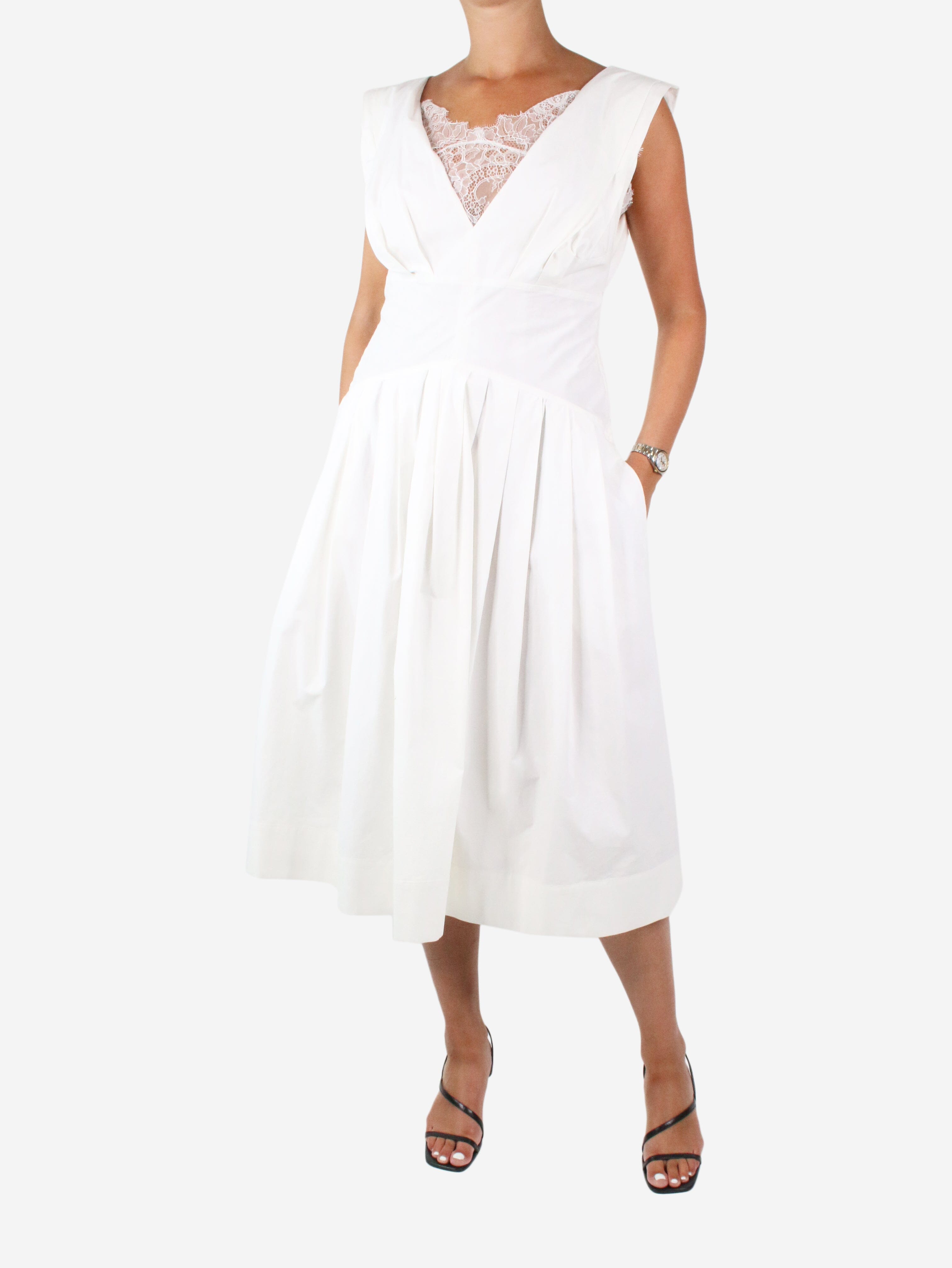 image of White sleeveless lace-trimmed dress - size UK 14