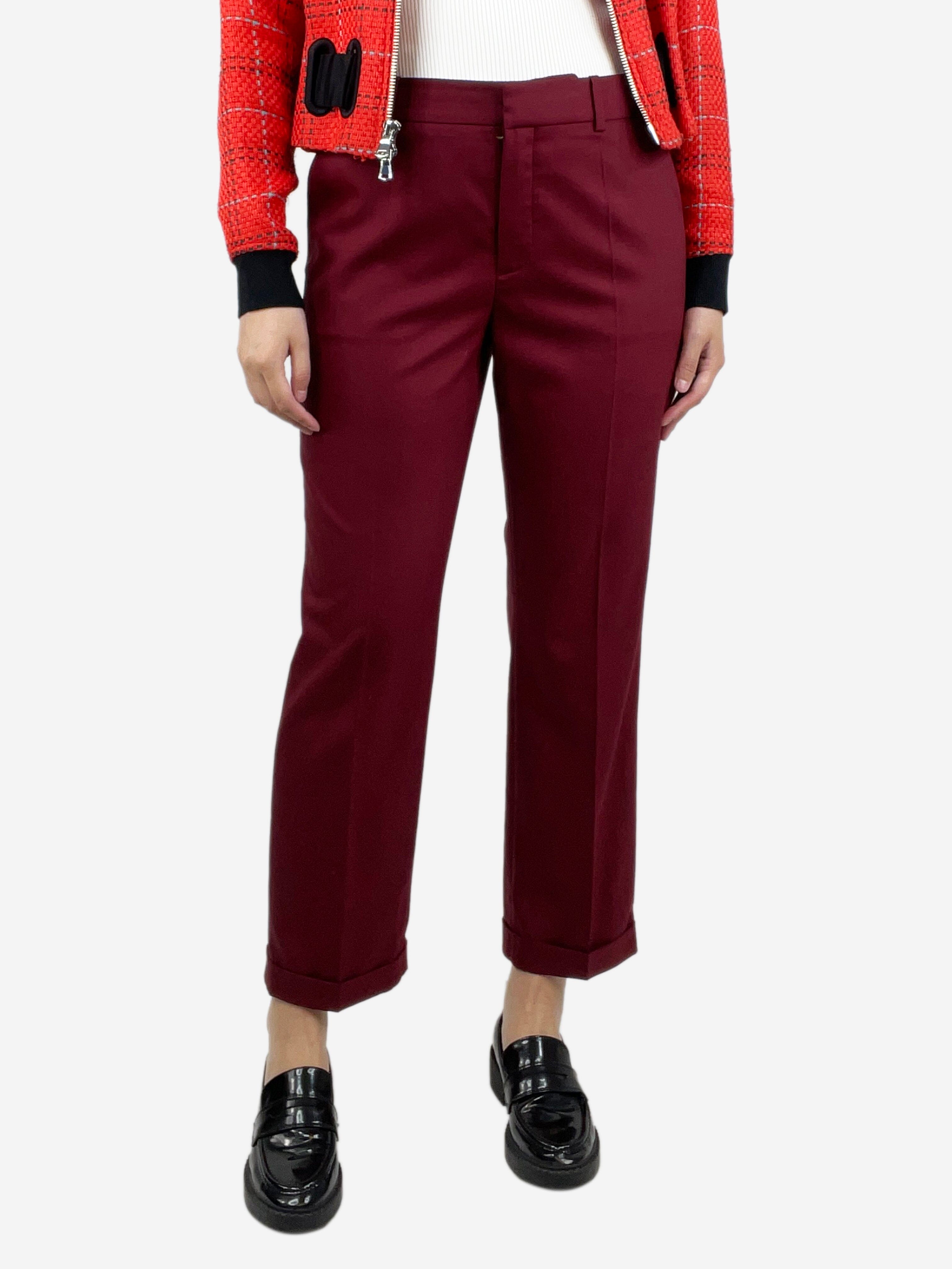 image of Burgundy wool tailored trousers - size UK 10