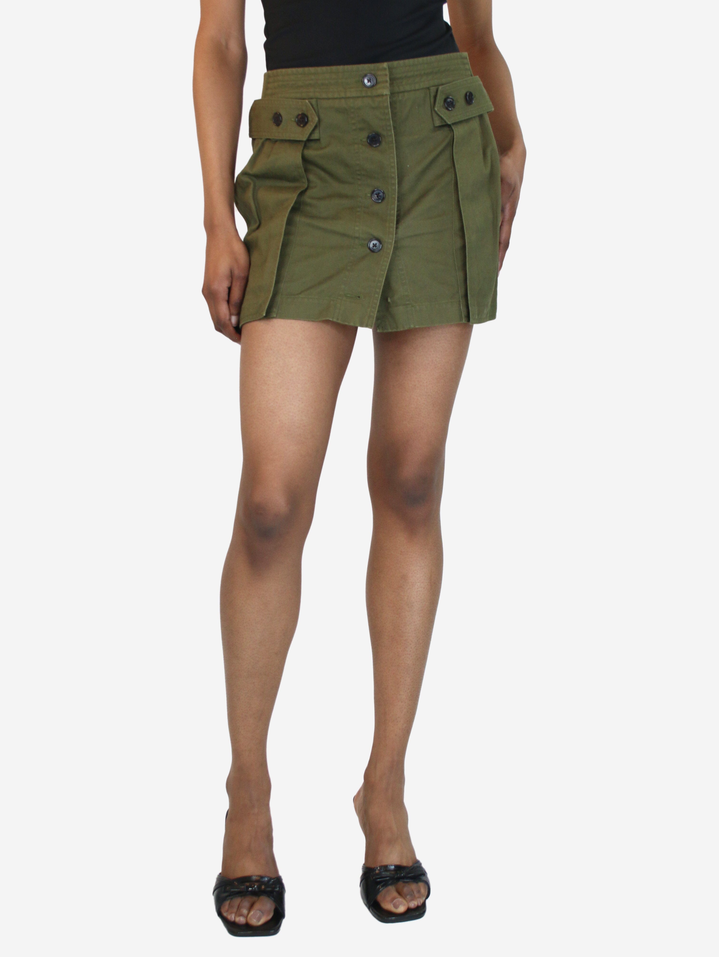 image of Green mini button-up twill skirt - size UK 6