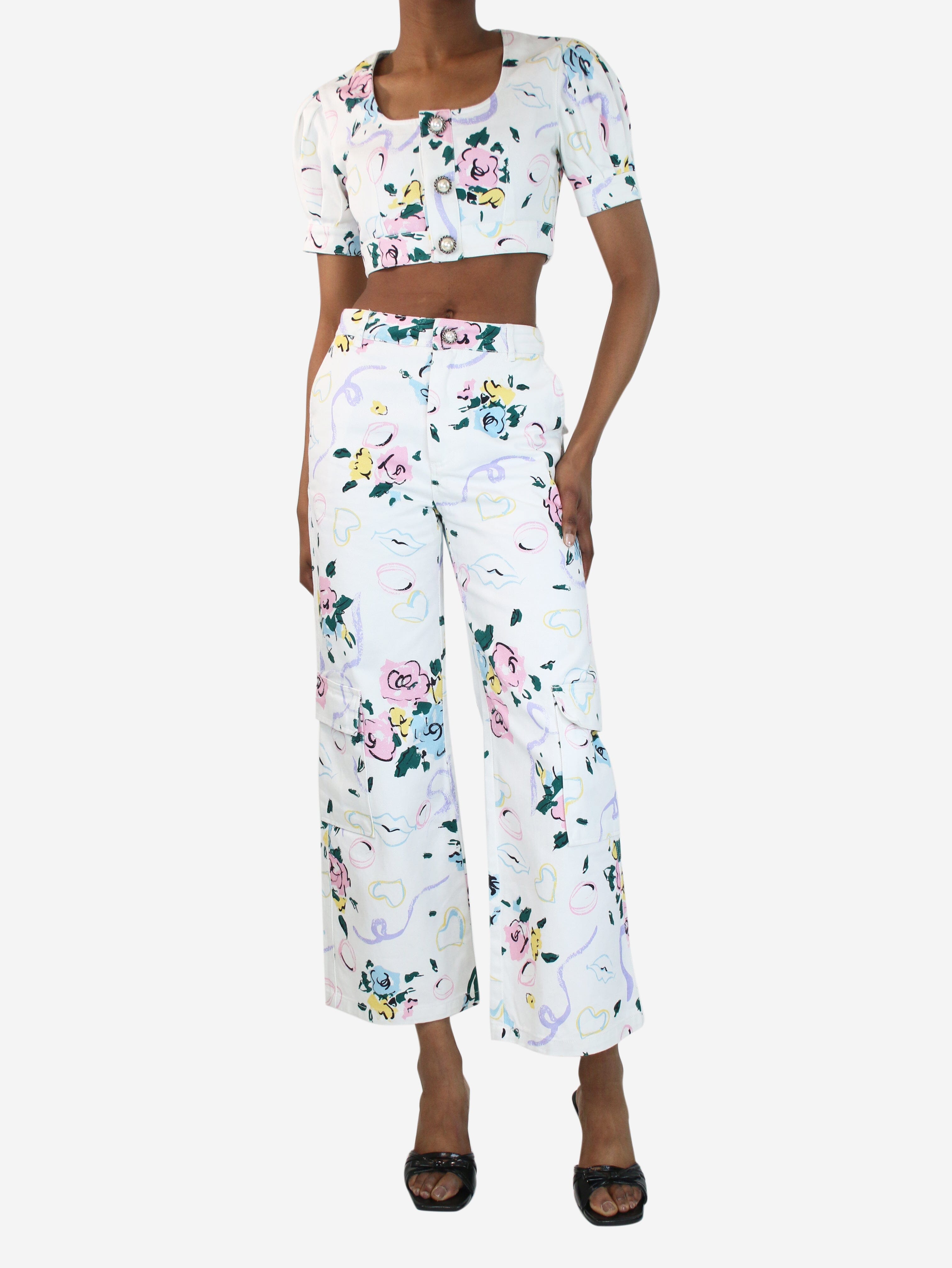 Image of Multi floral-printed cropped top and jeans set - size S